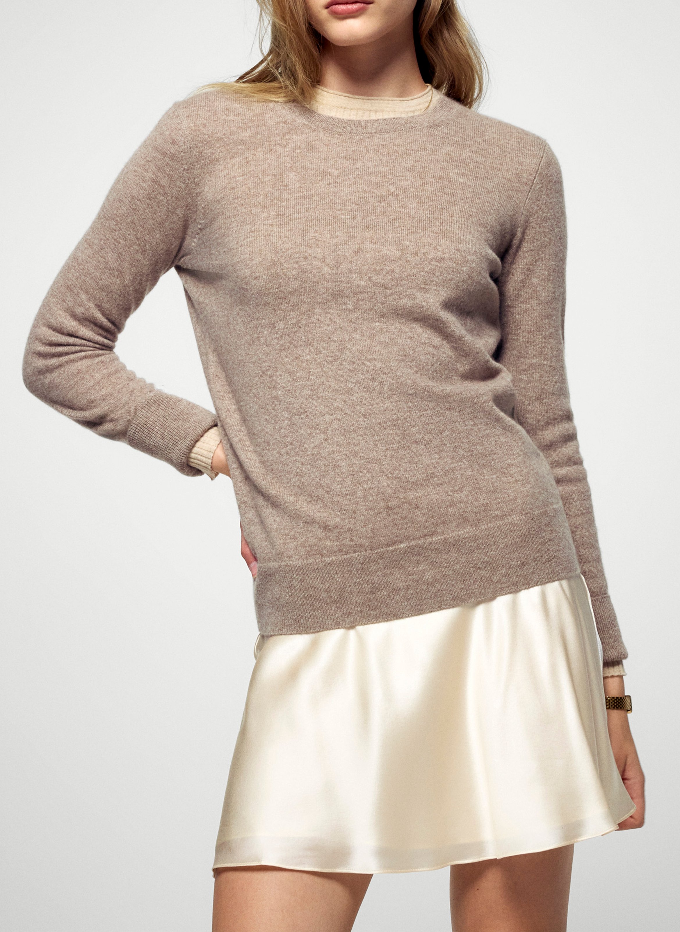 Straight cotton sweater with round neck FROM FUTURE Beige