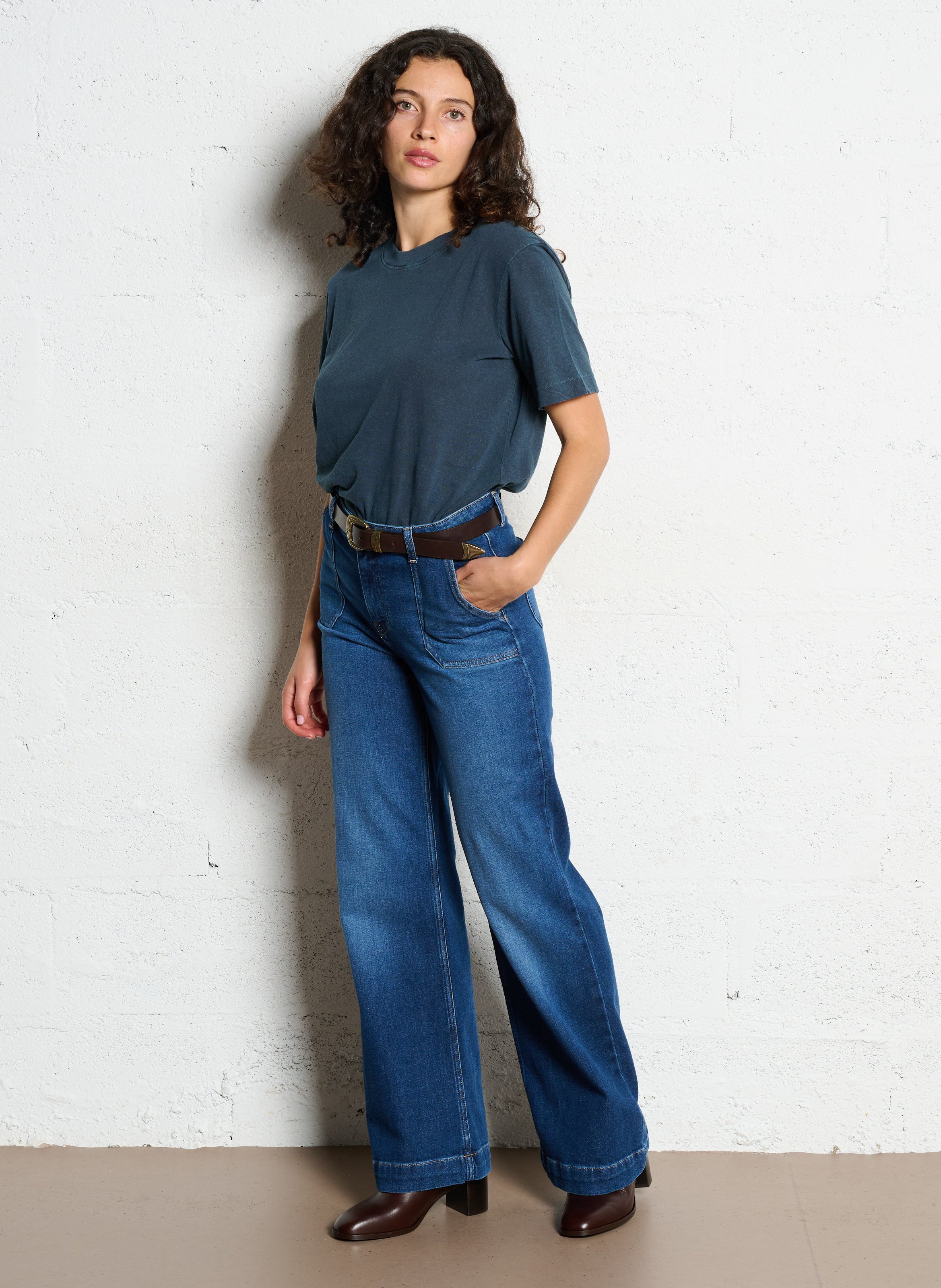 Cotton-blend wide-leg jeans MAISON 123 Blue