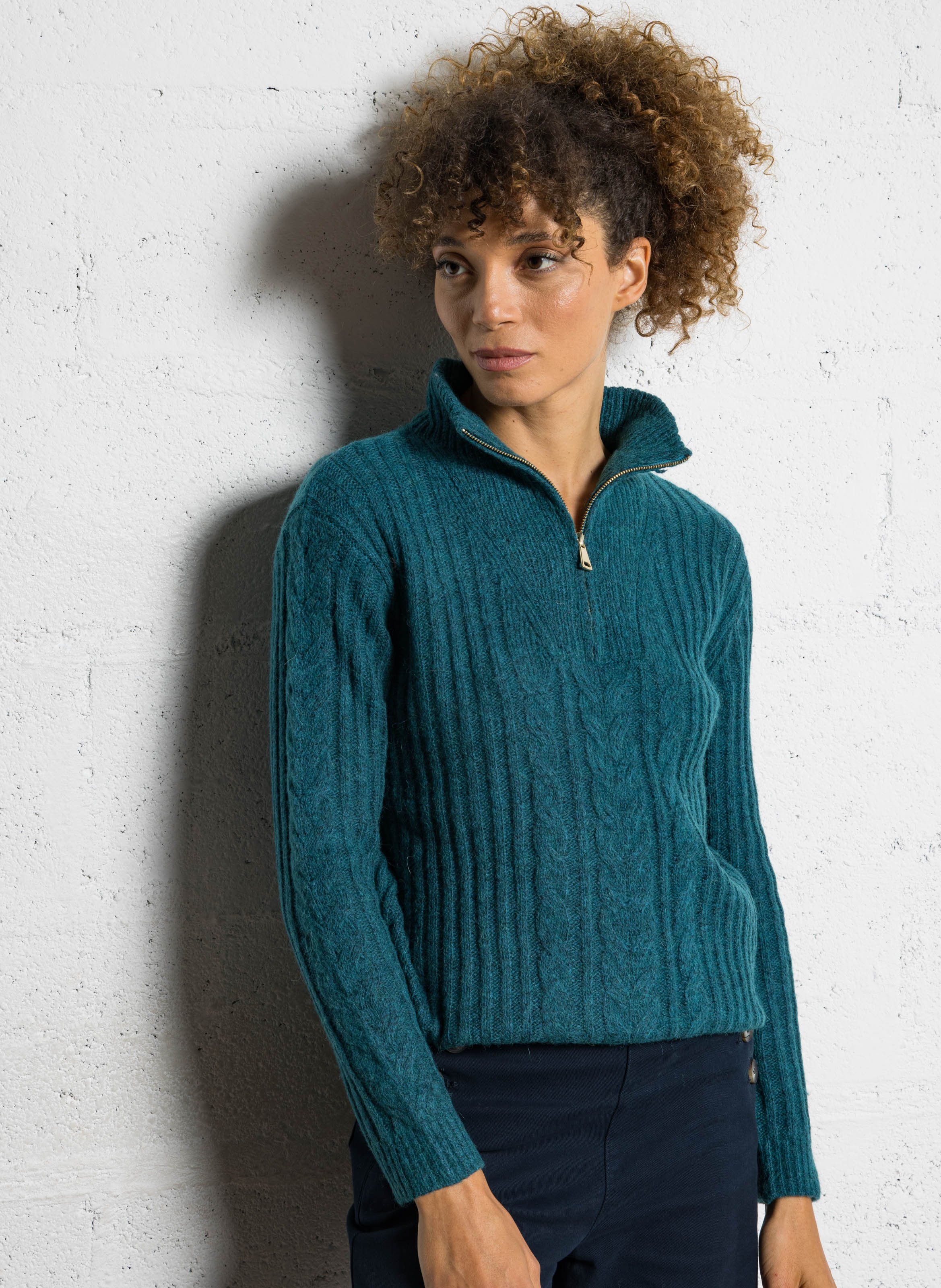 Pull droit col montant en maille SUD EXPRESS Bleu