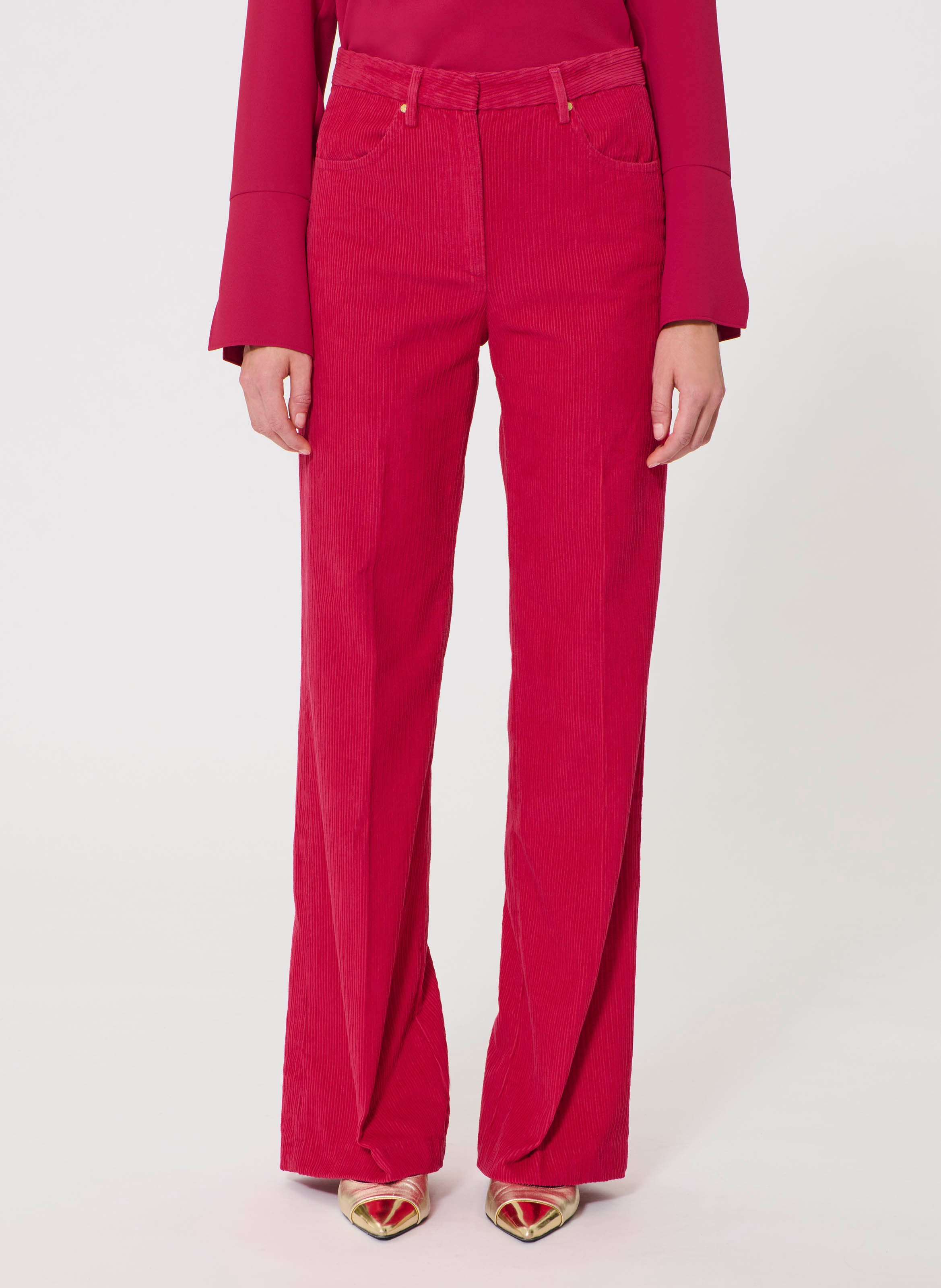 Pantaloni a zampa in velluto a coste TARA JARMON Rosso