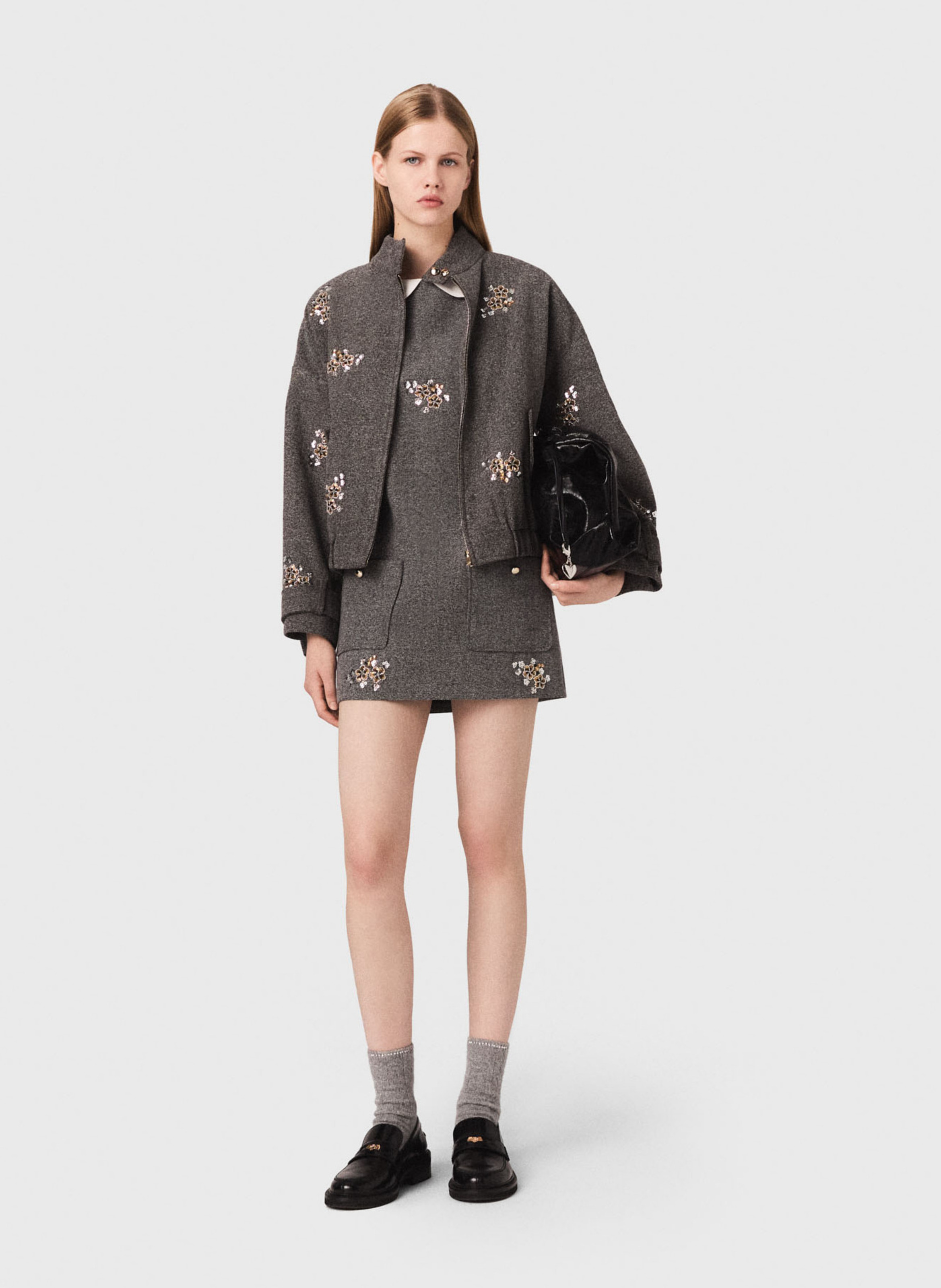 Veste oversize col montant en lainage MAJE Gris