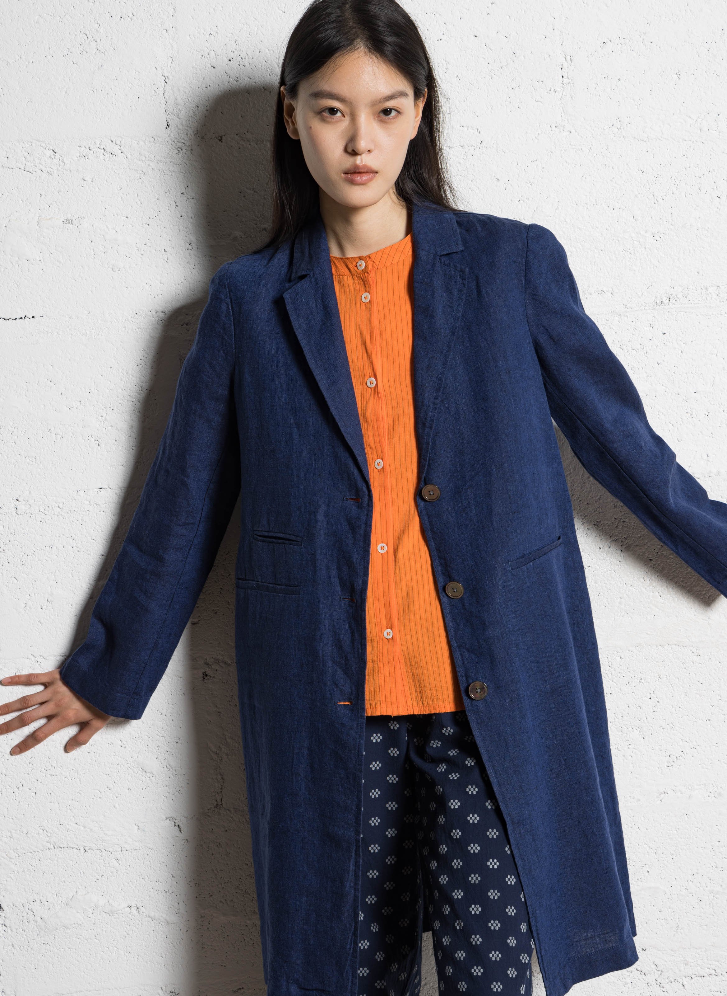 Robe courte col tailleur en lin NICE THINGS Bleu