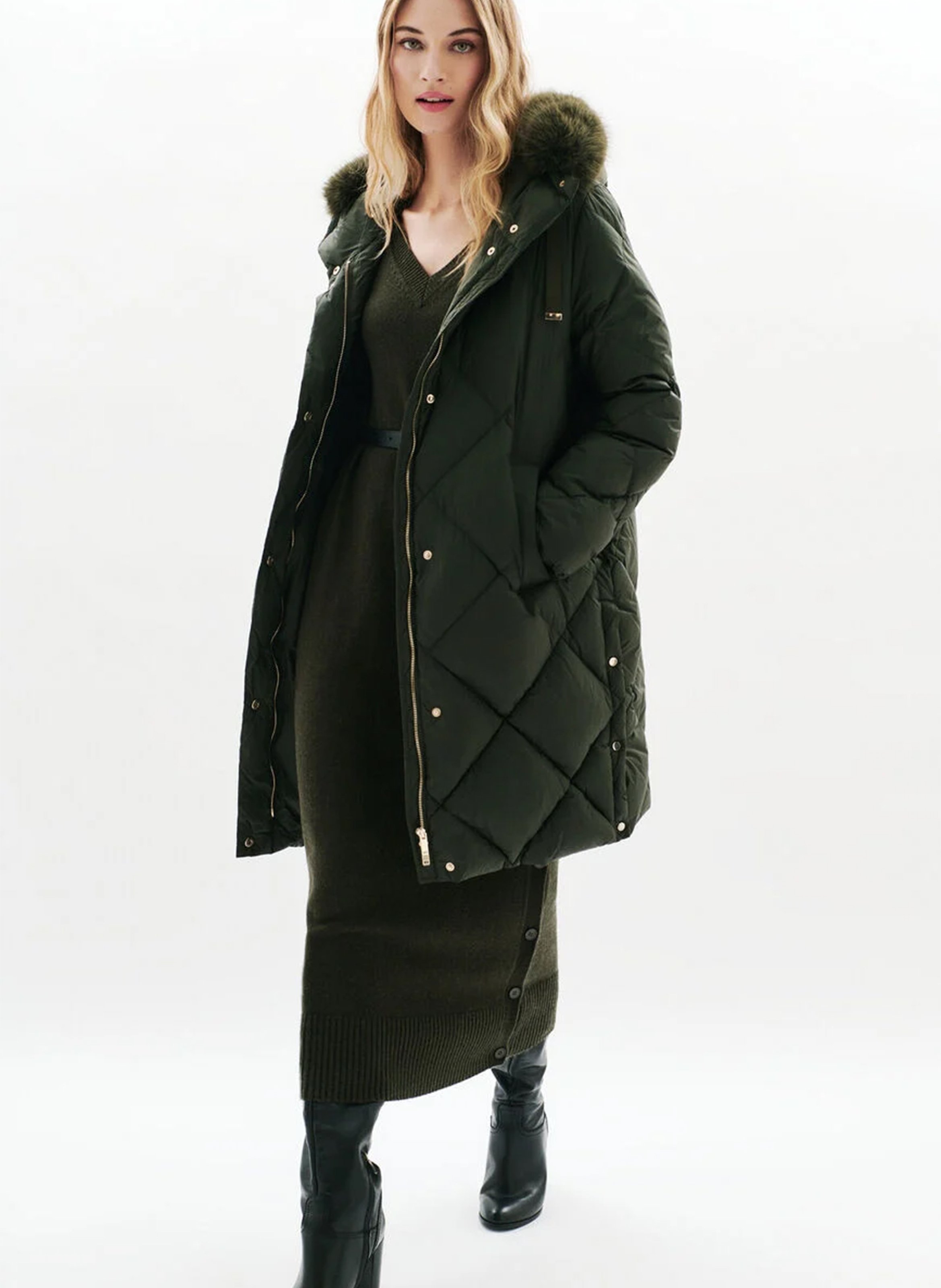 Oversized gewatteerde jas met opstaande kraag en capuchon CAROLL Groen