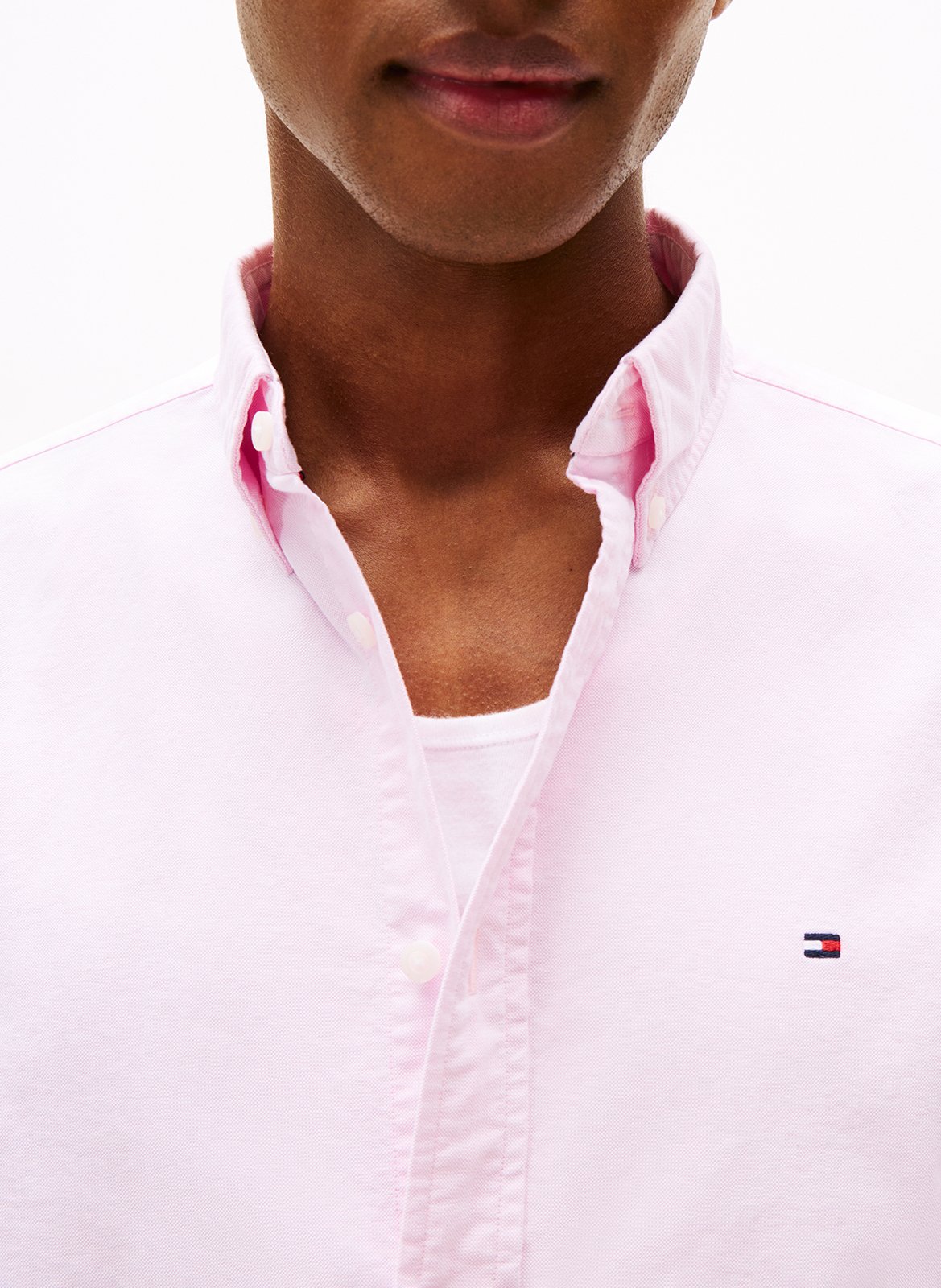 Organic cotton-blend shirt with button-down collar TOMMY HILFIGER Pink