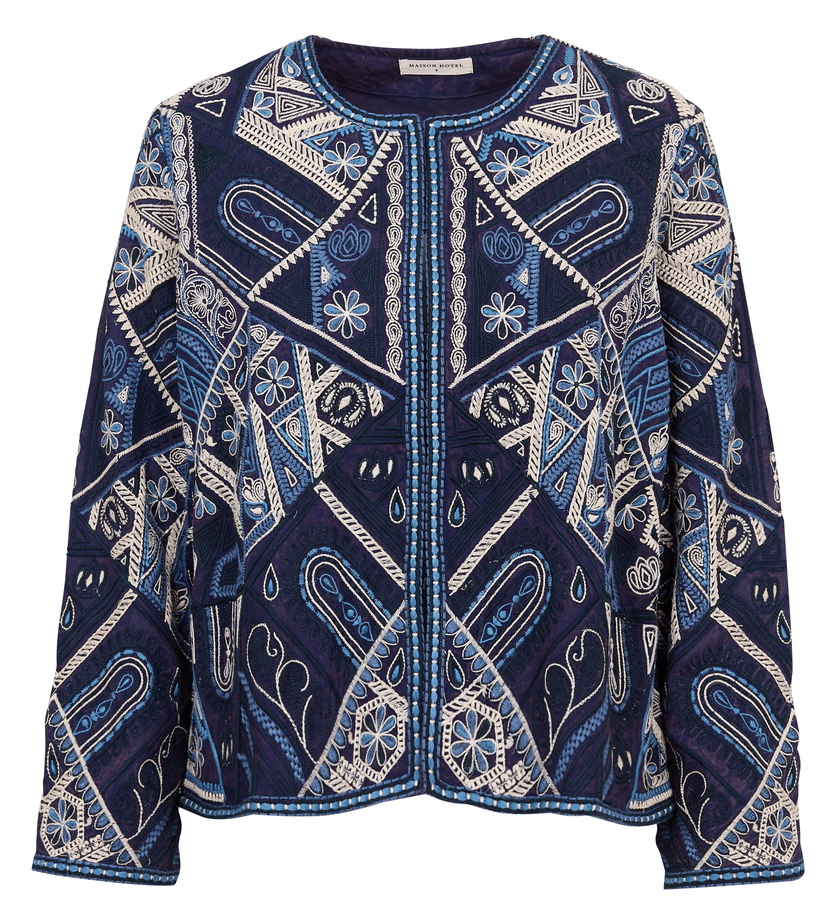 Gerade geschnittene Jacke mit rundem besticktem Kragen MAISON HOTEL Blau