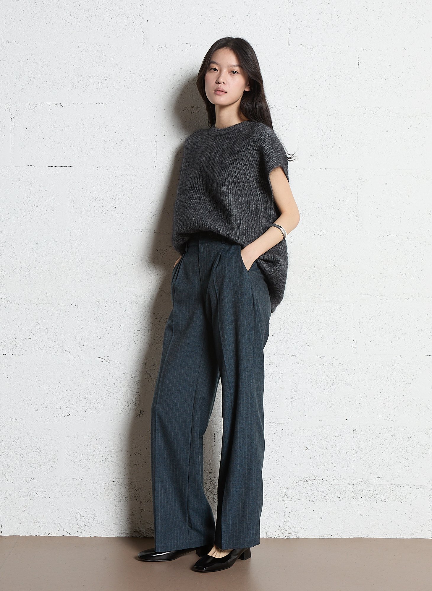 Pull oversize col rond en maille MAISON 123 Gris