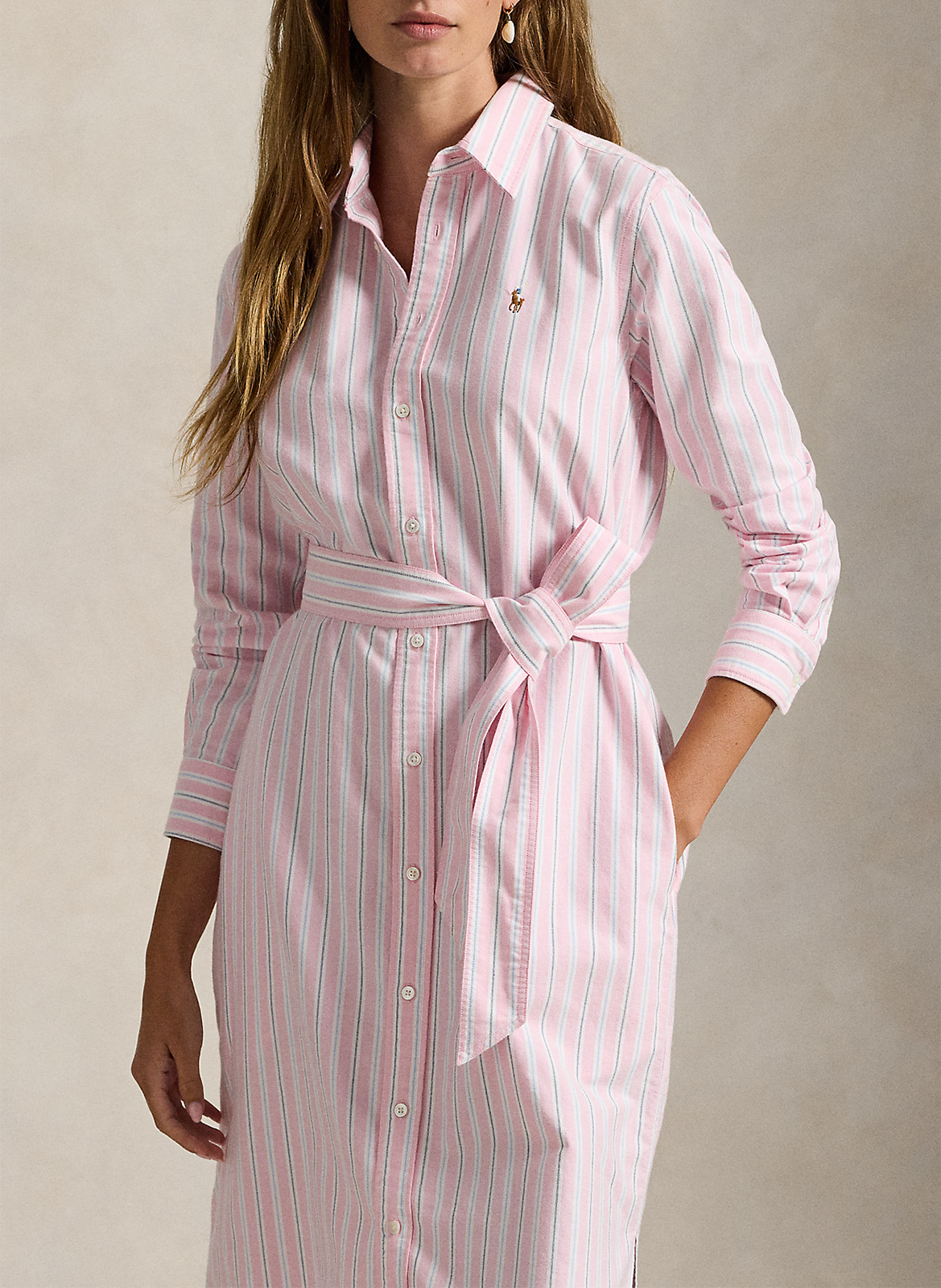 Robe chemise midi ceinturée en coton POLO RALPH LAUREN Multicolore