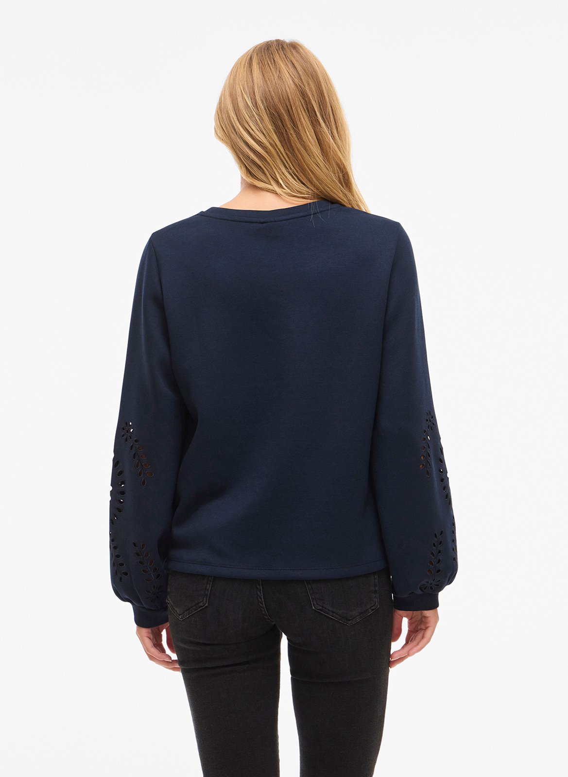 Sweat droit col rond brodé VILA Bleu