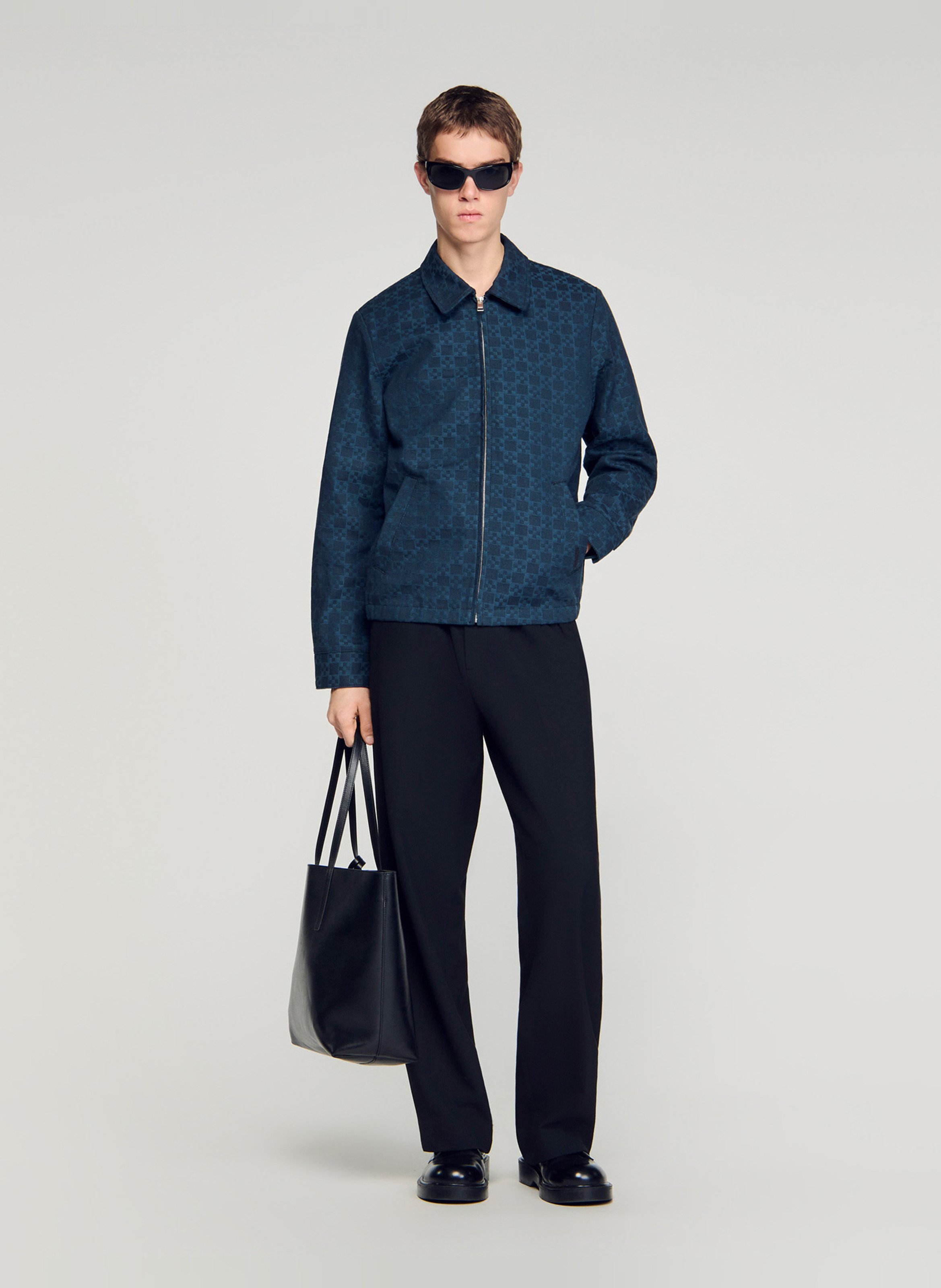 Blouson zippé à motifs en coton SANDRO Bleu