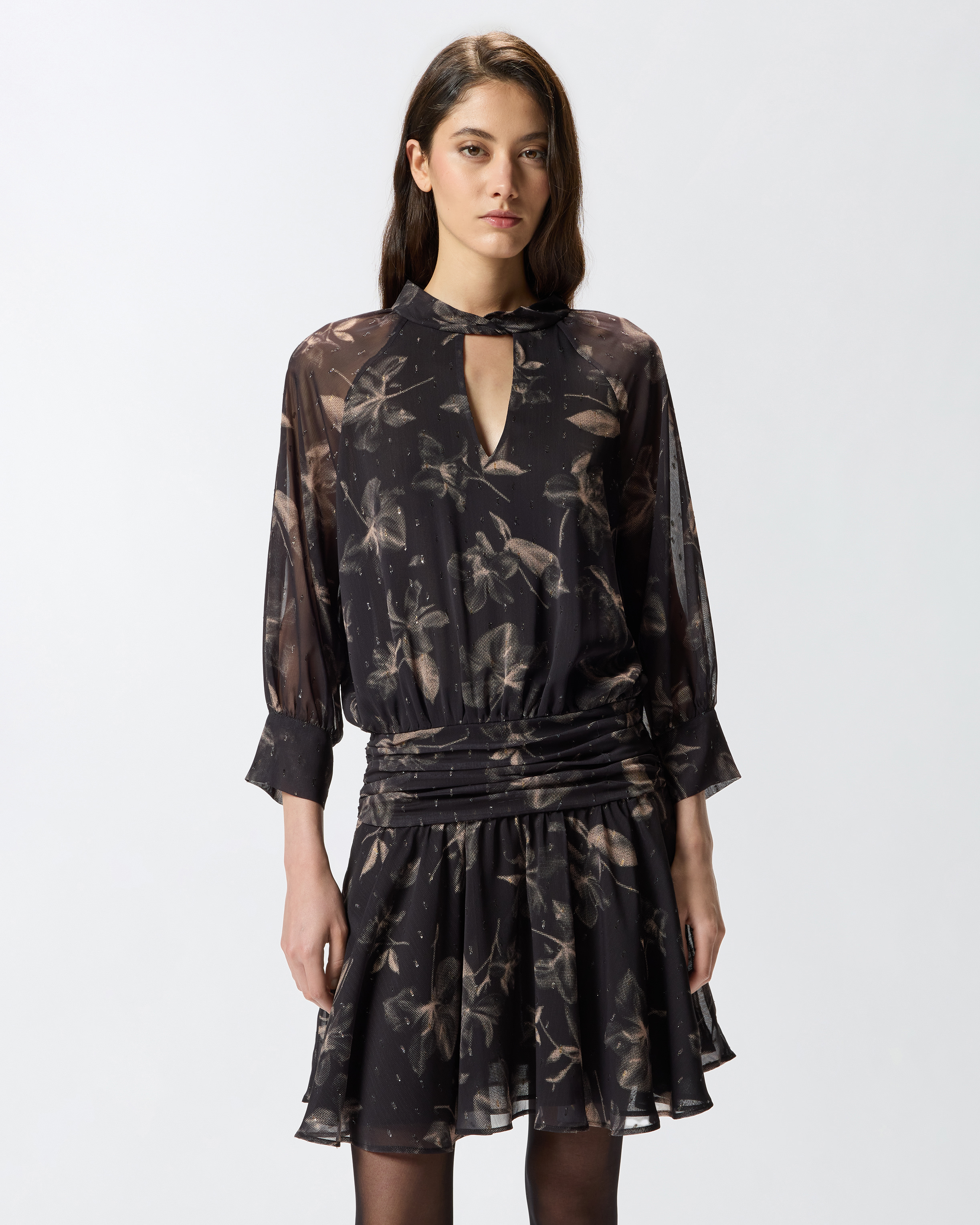 Short dress in fil coupé with floral print PINKO Multicolored