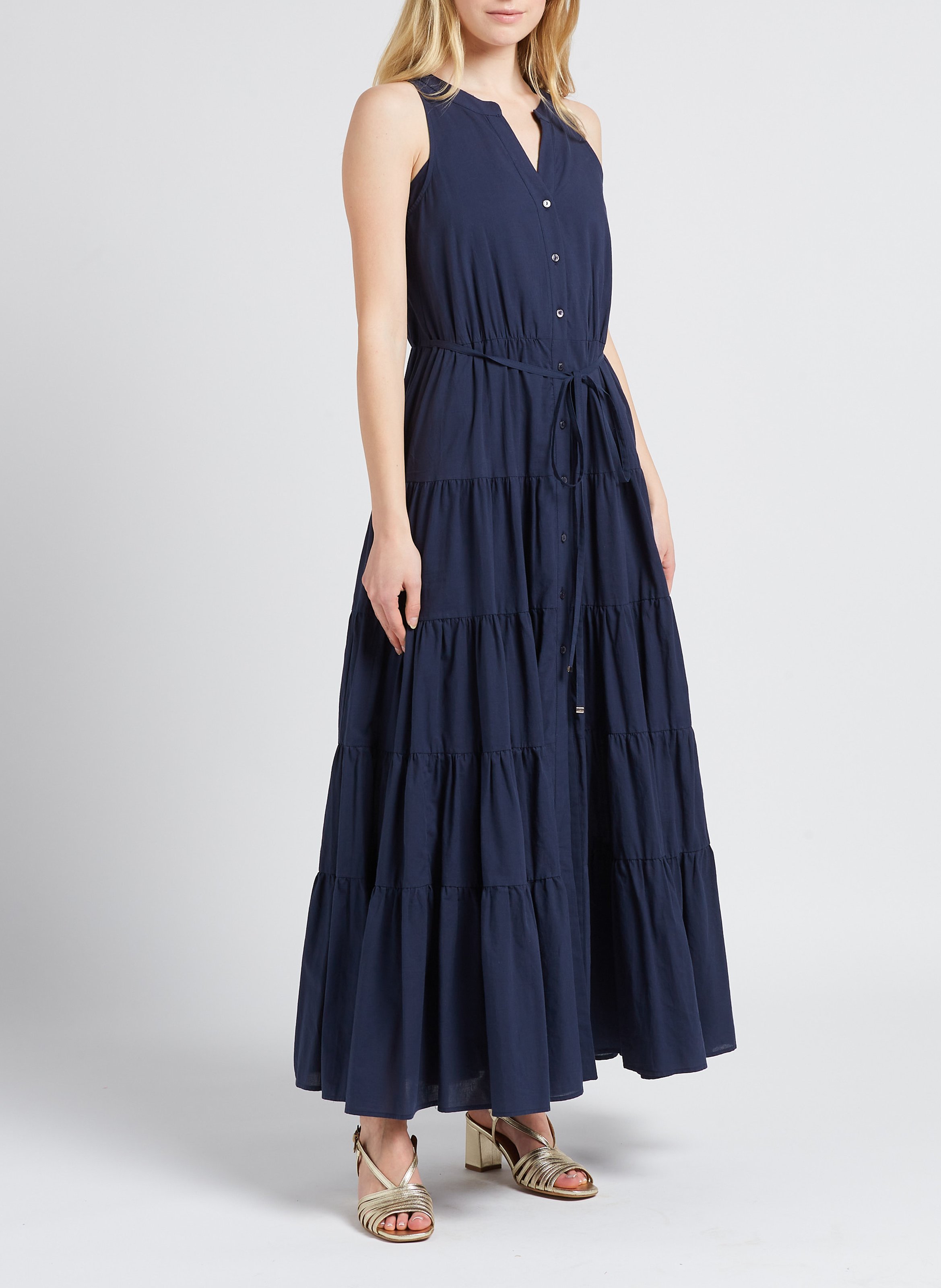 Long cotton henley dress PENNYBLACK Blue