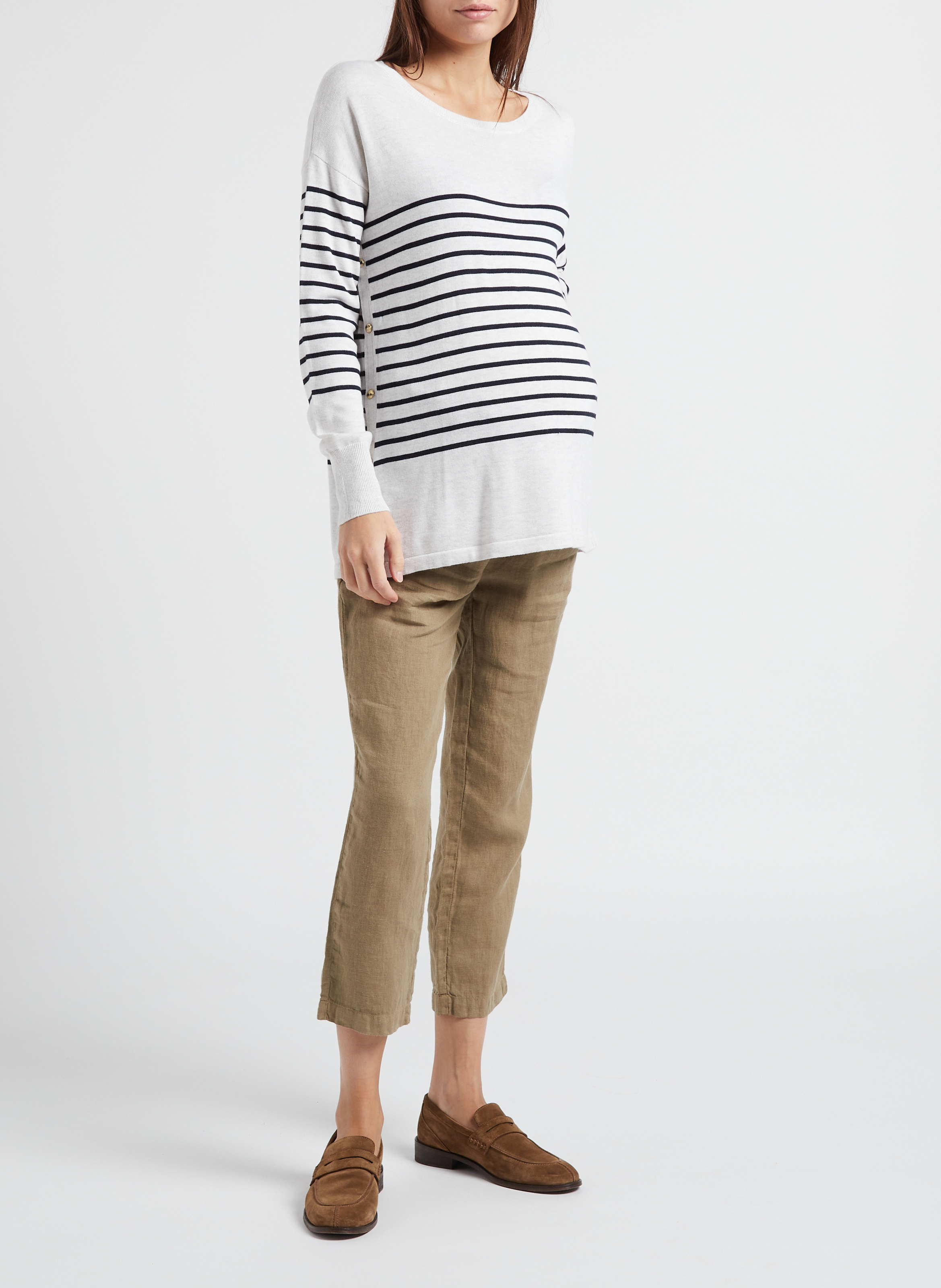 Pull col rond rayé de grossesse en coton mélangé  SERAPHINE Rayé