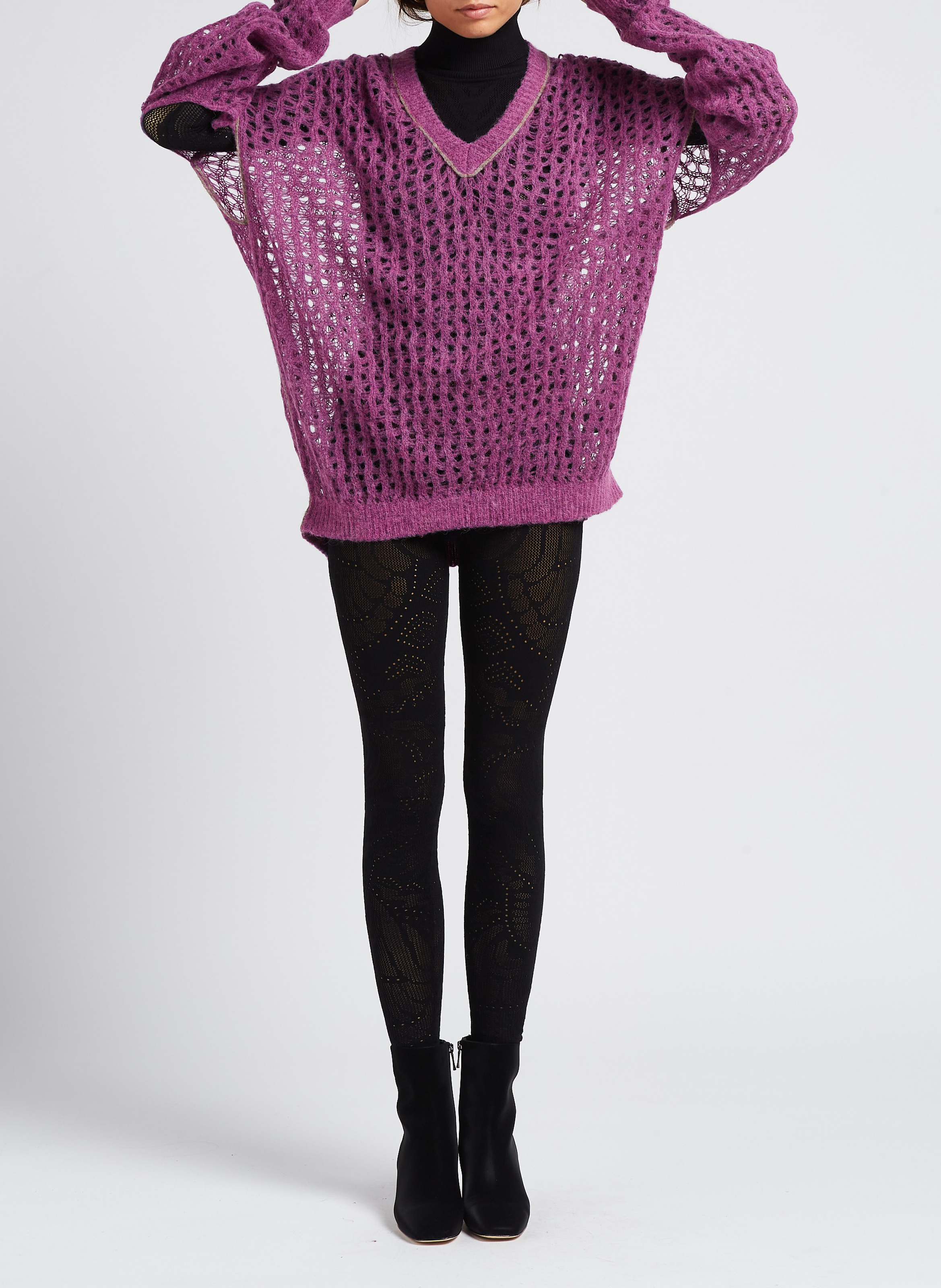 Pullover mit V-Ausschnitt aus Netzgewebe MES DEMOISELLES Rosa