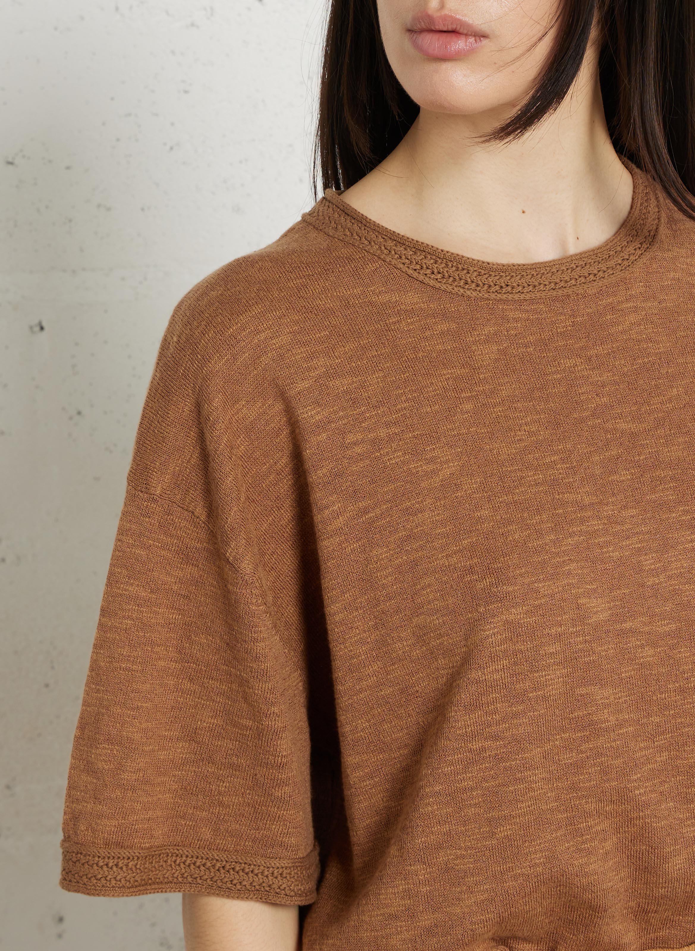 Oversize Rundhalsausschnitt T-Shirt aus Leinen und Baumwolle. LA PETITE ETOILE Braun