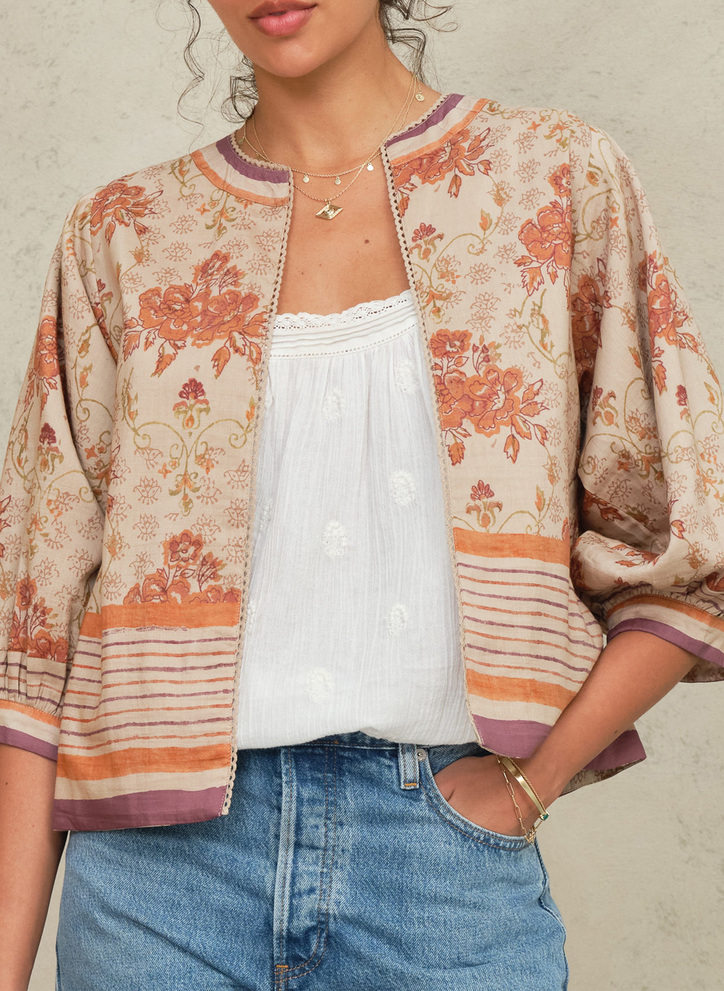 Veste col rond en coton M.A.B.E Multicolore