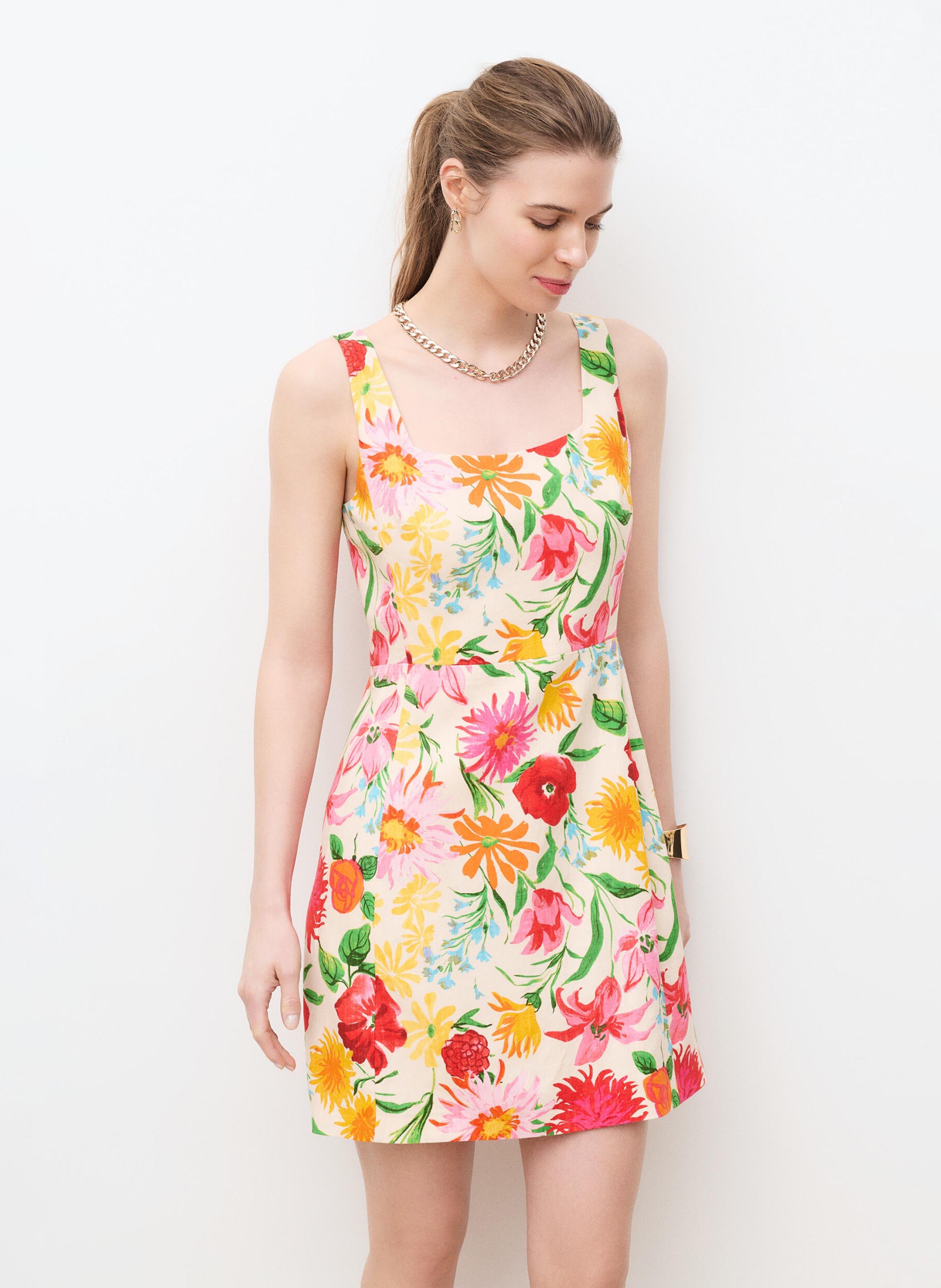 Robe courte col carré  CAROLL Beige