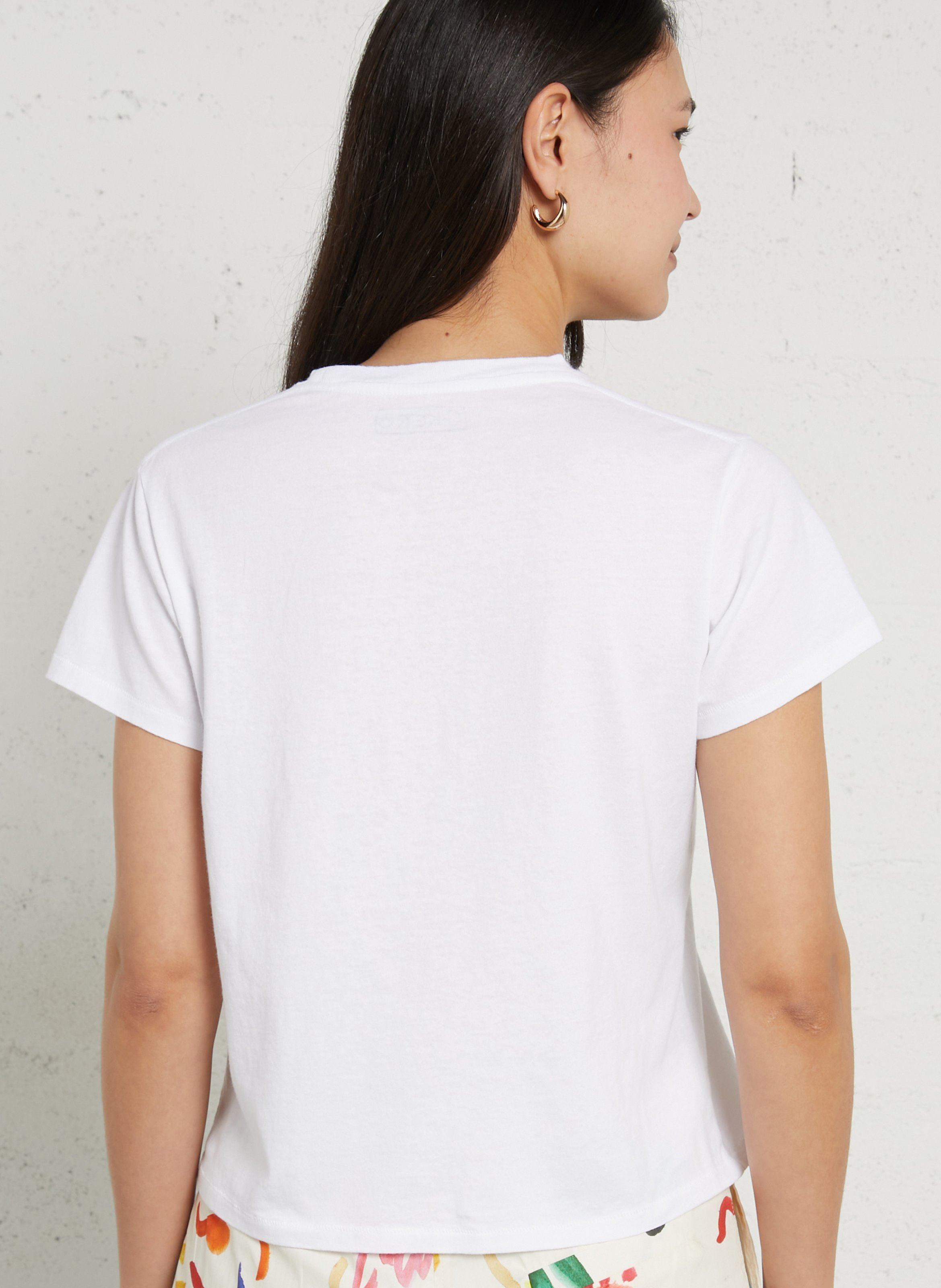 Gerader Rundhalsausschnitt bedrucktes Baumwoll-T-Shirt G.KERO Weiss