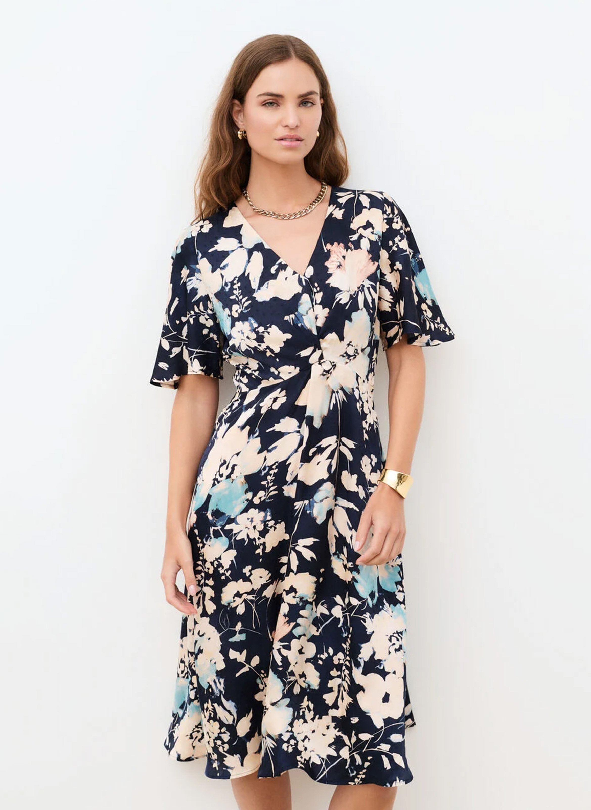 Robe courte col V imprimée CAROLL Bleu