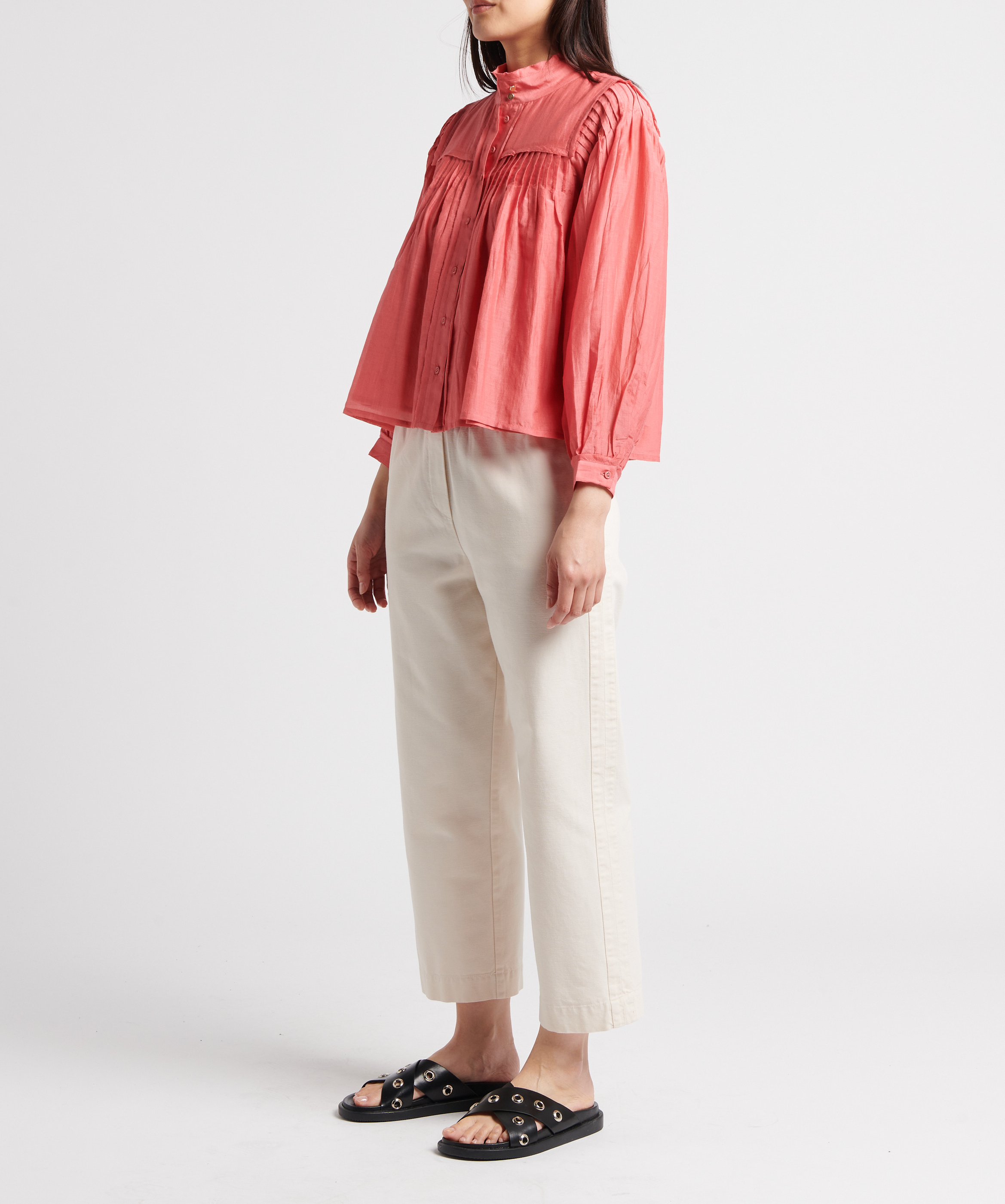 Blouse ample col montant en coton et soie mélangé BELLEPIECE Rose