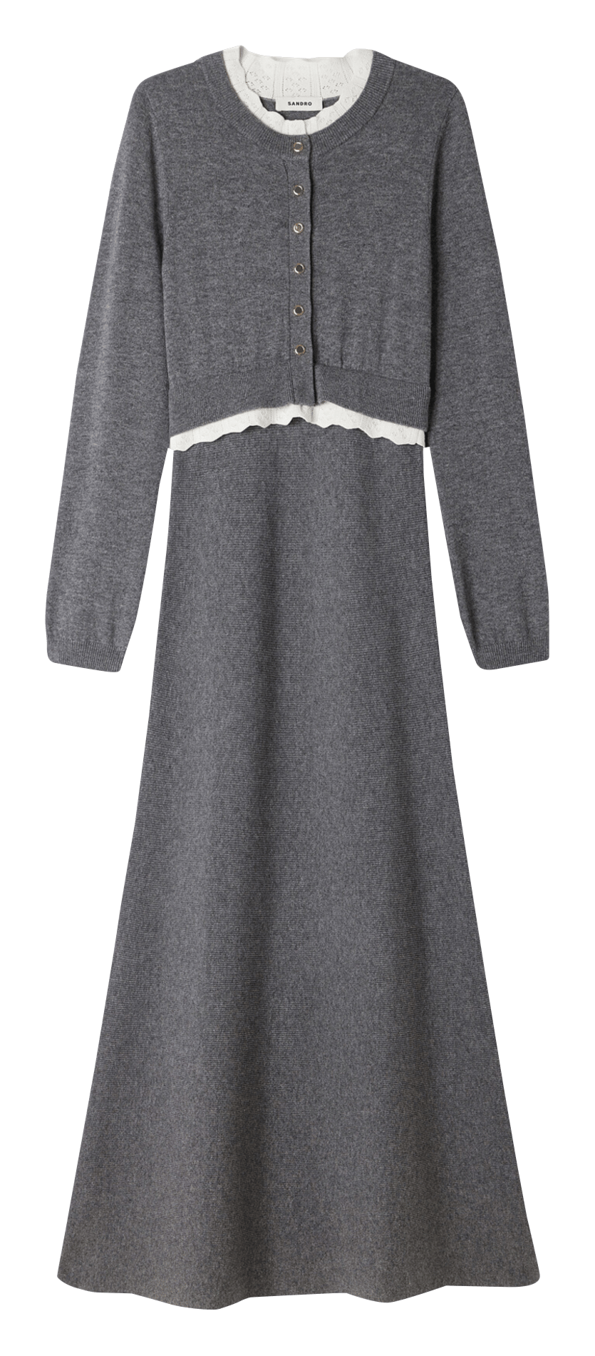 Robe longue évasée en laine et cachemire SANDRO Gris
