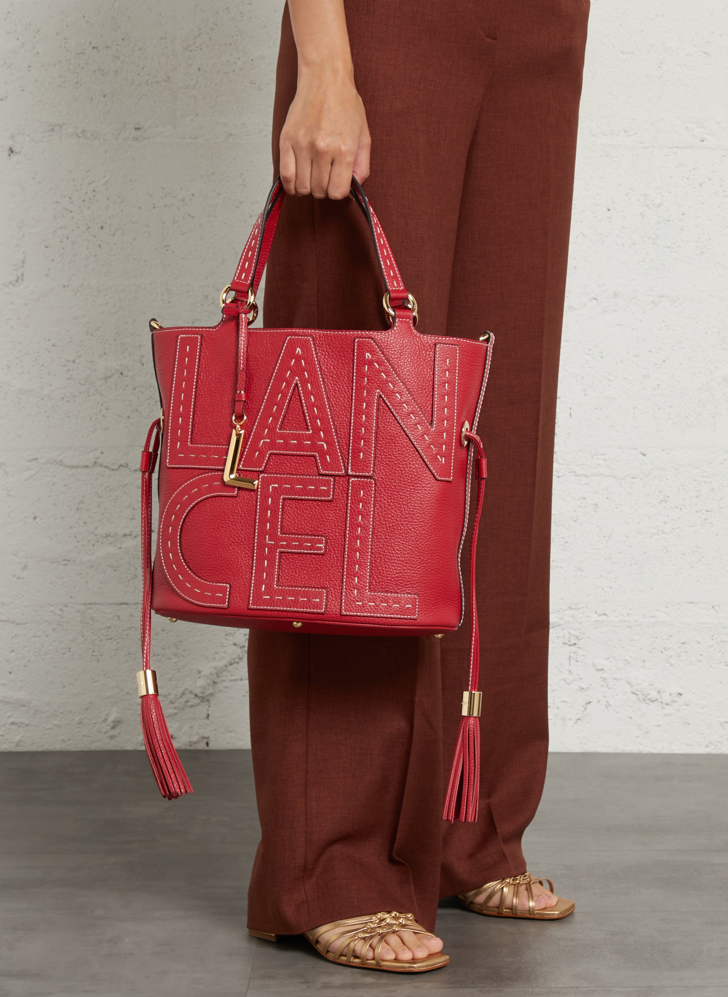 Leather bucket bag LANCEL Red