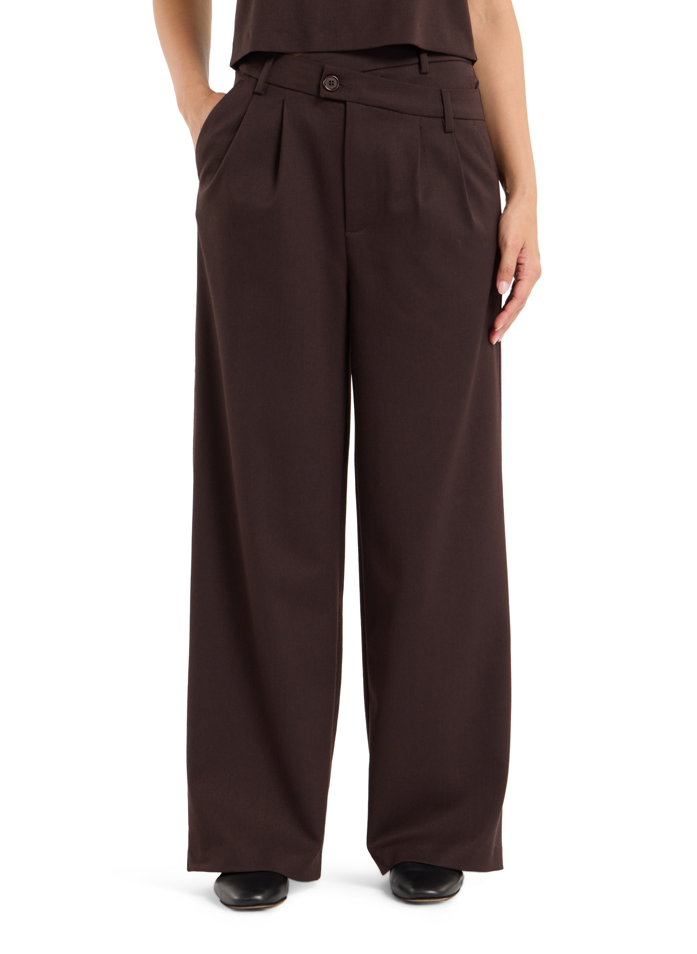 Wide-leg high-waisted wool blend pants SAISON 1865 Brown