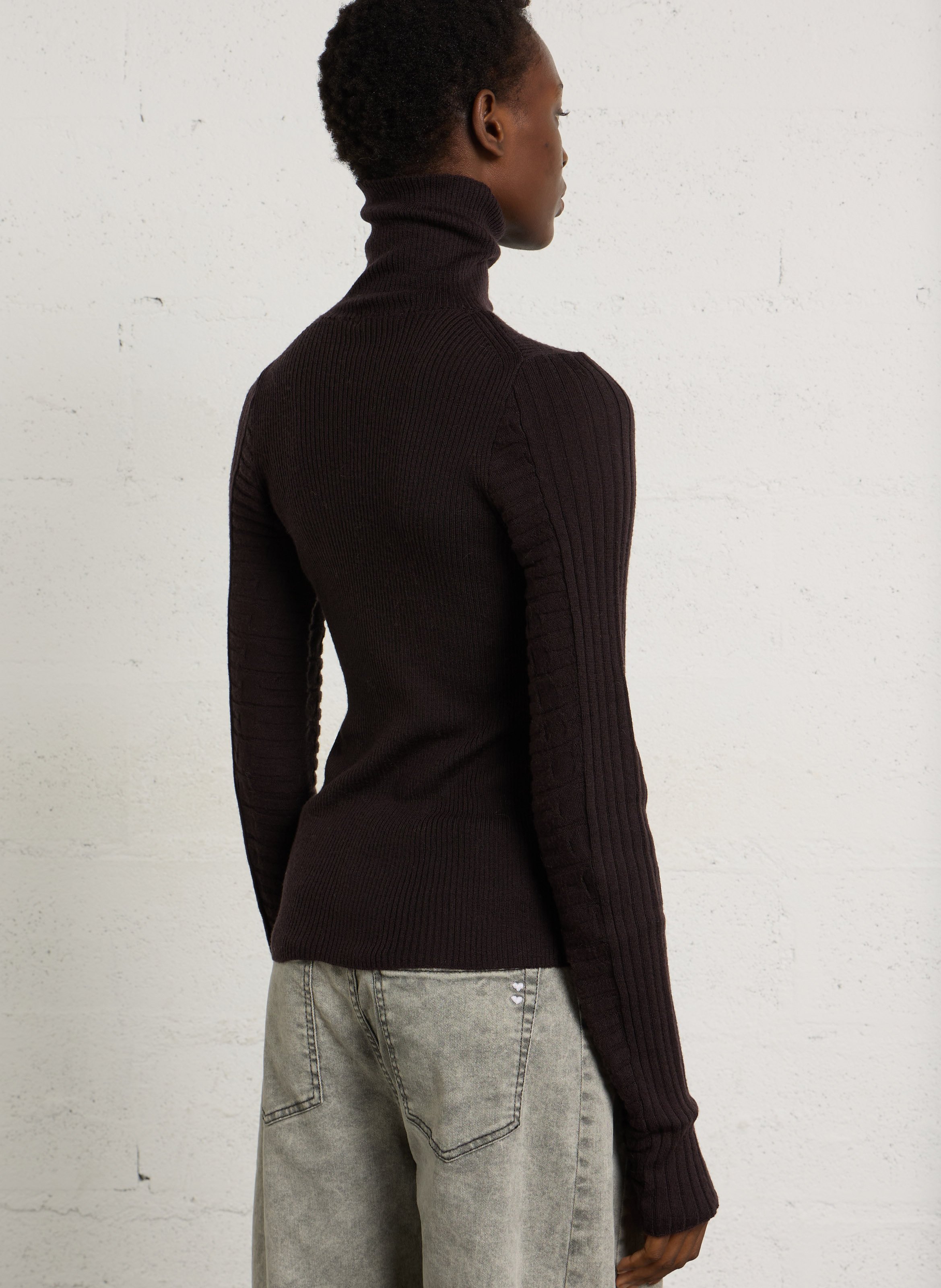 Pull droit col montant en laine BELLEROSE Marron