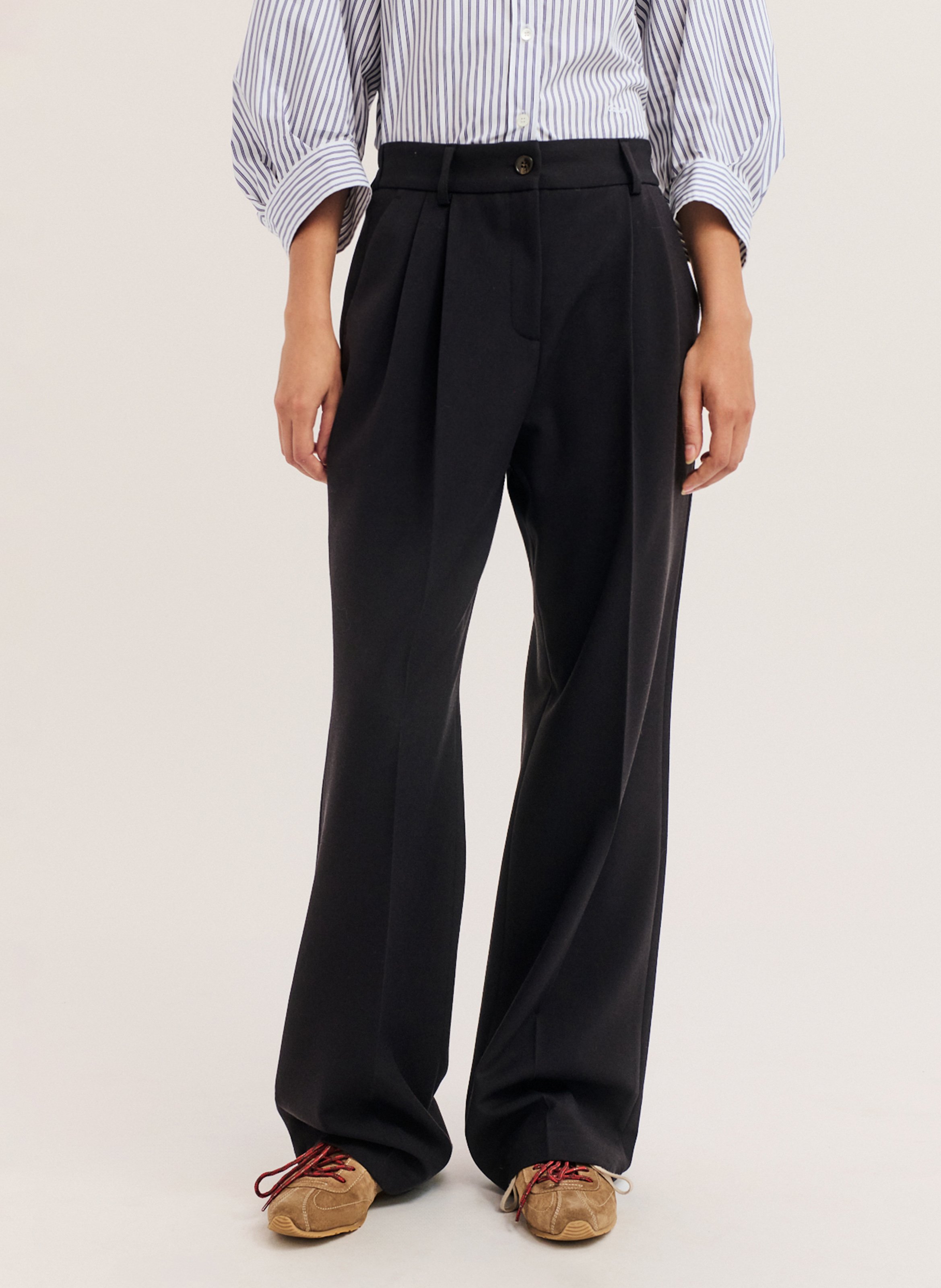 Pantalon large taille haute PABLO Marron
