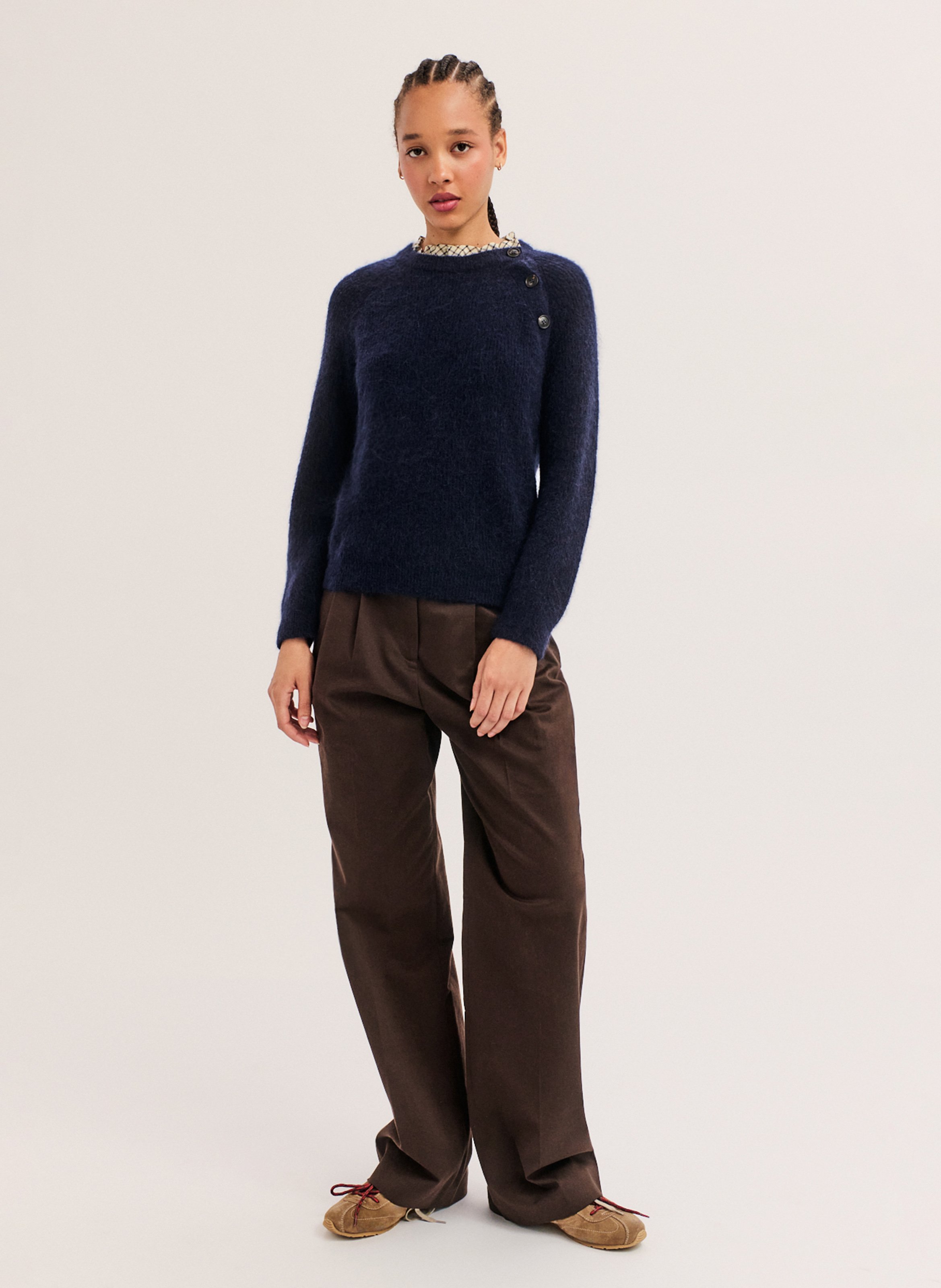 Gerade geschnittener Wollmix-Pullover PABLO Blau