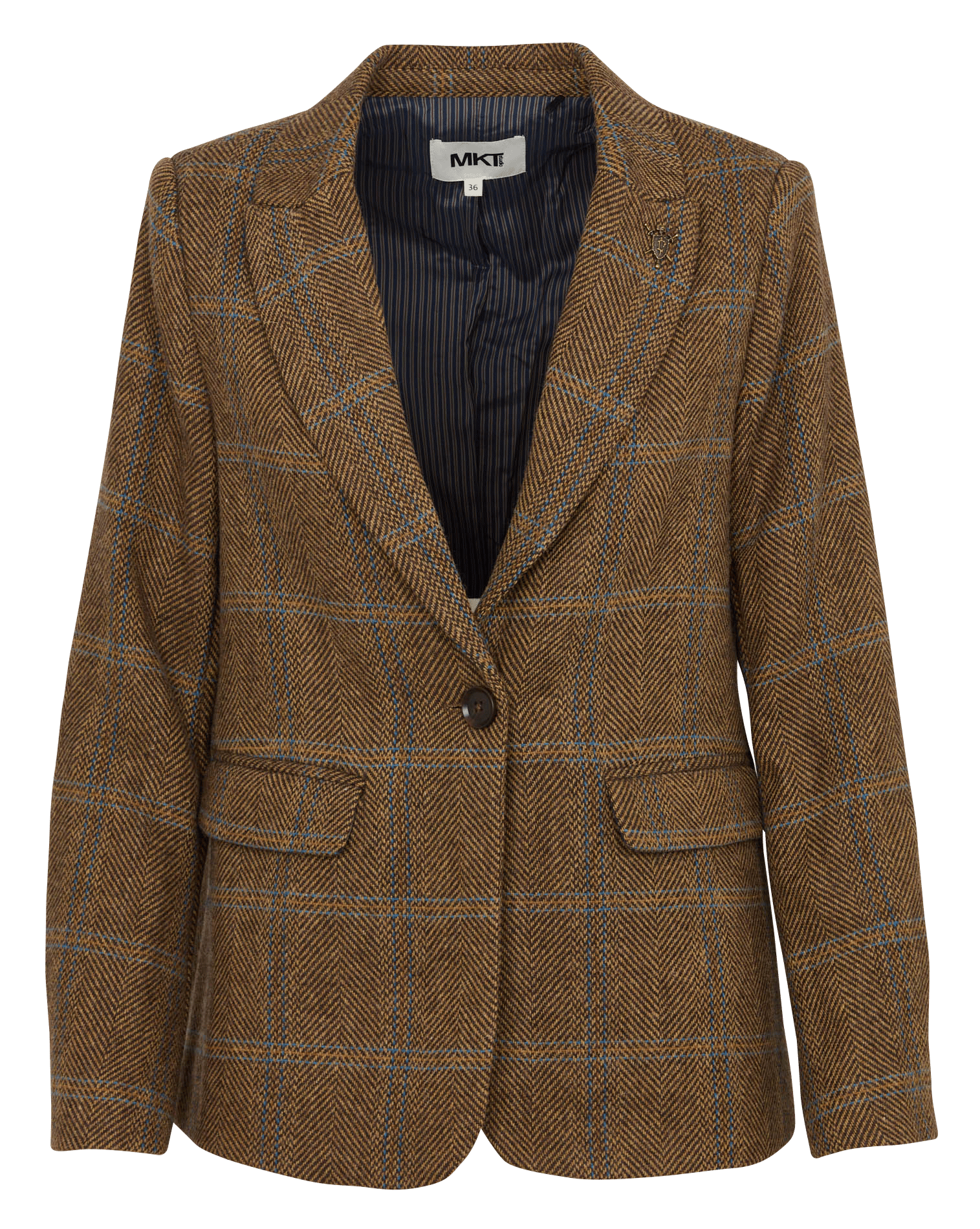 Veste tailleur droite à carreaux en laine mélangée MKT Marron