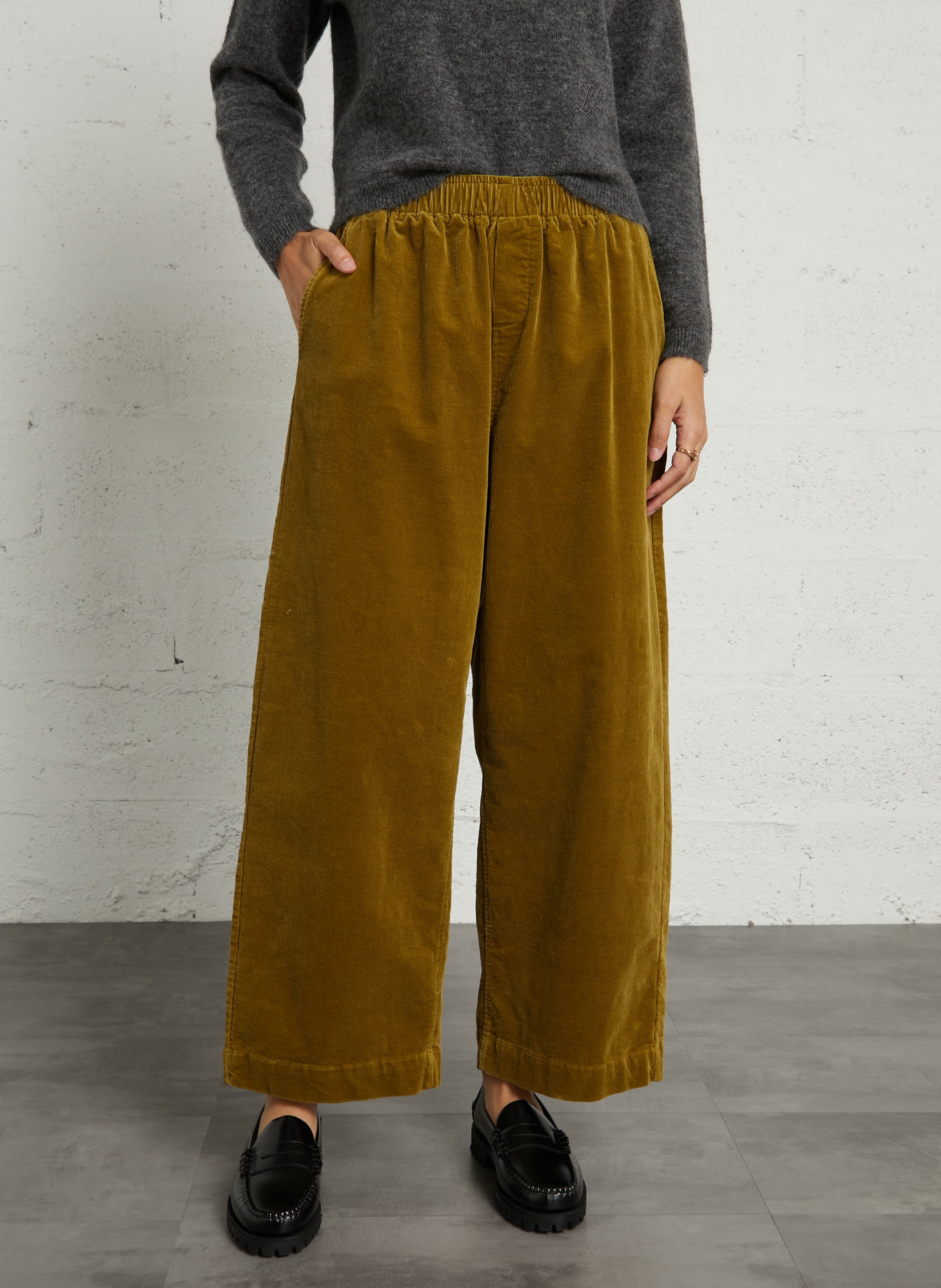 Pantalon large velours côtelé JC SOPHIE Vert