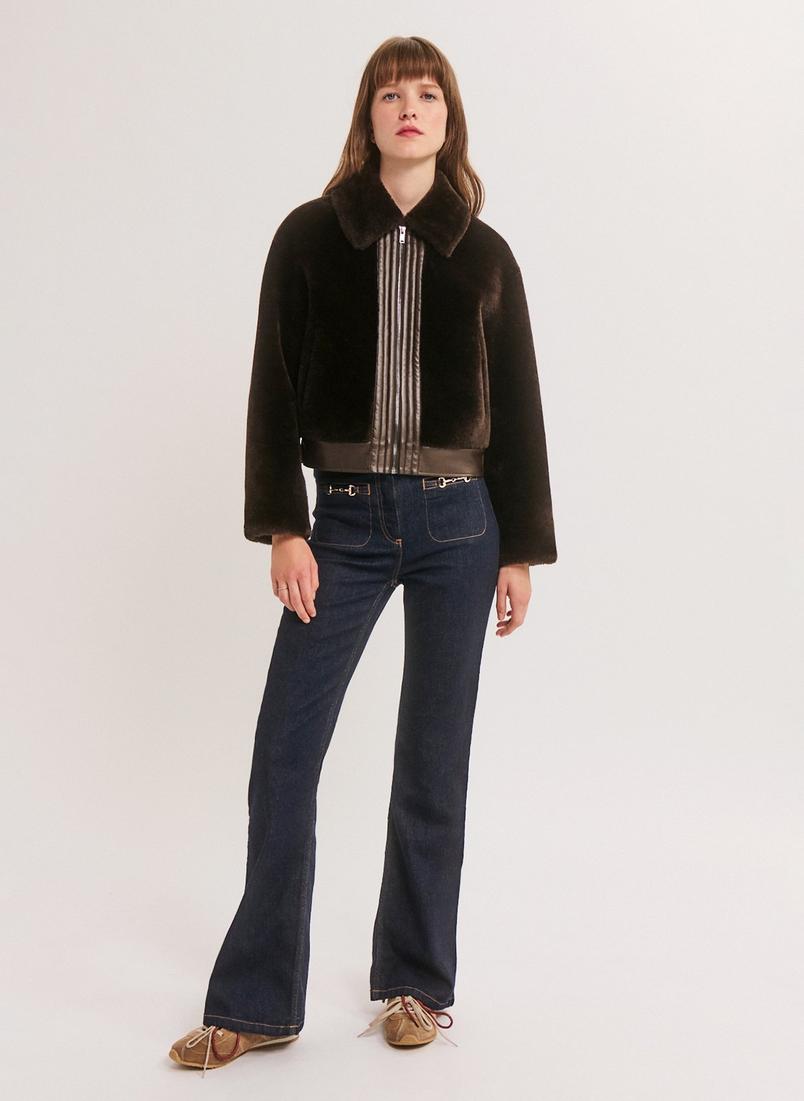 Manteau col classique en fausse fourrure PABLO Bruin