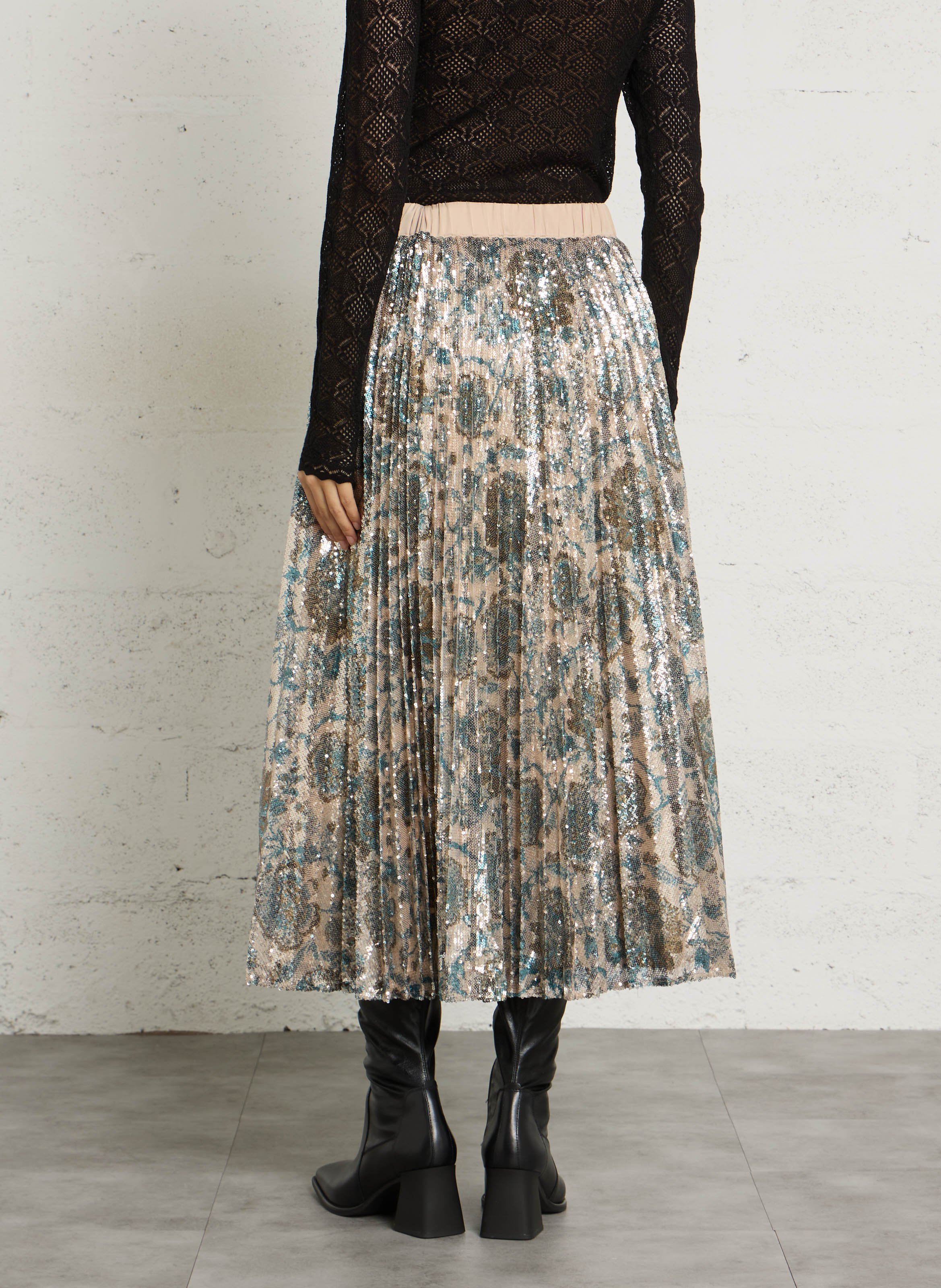 Geplooide midi-rok met glitterpatroon PETITE MENDIGOTE Beige