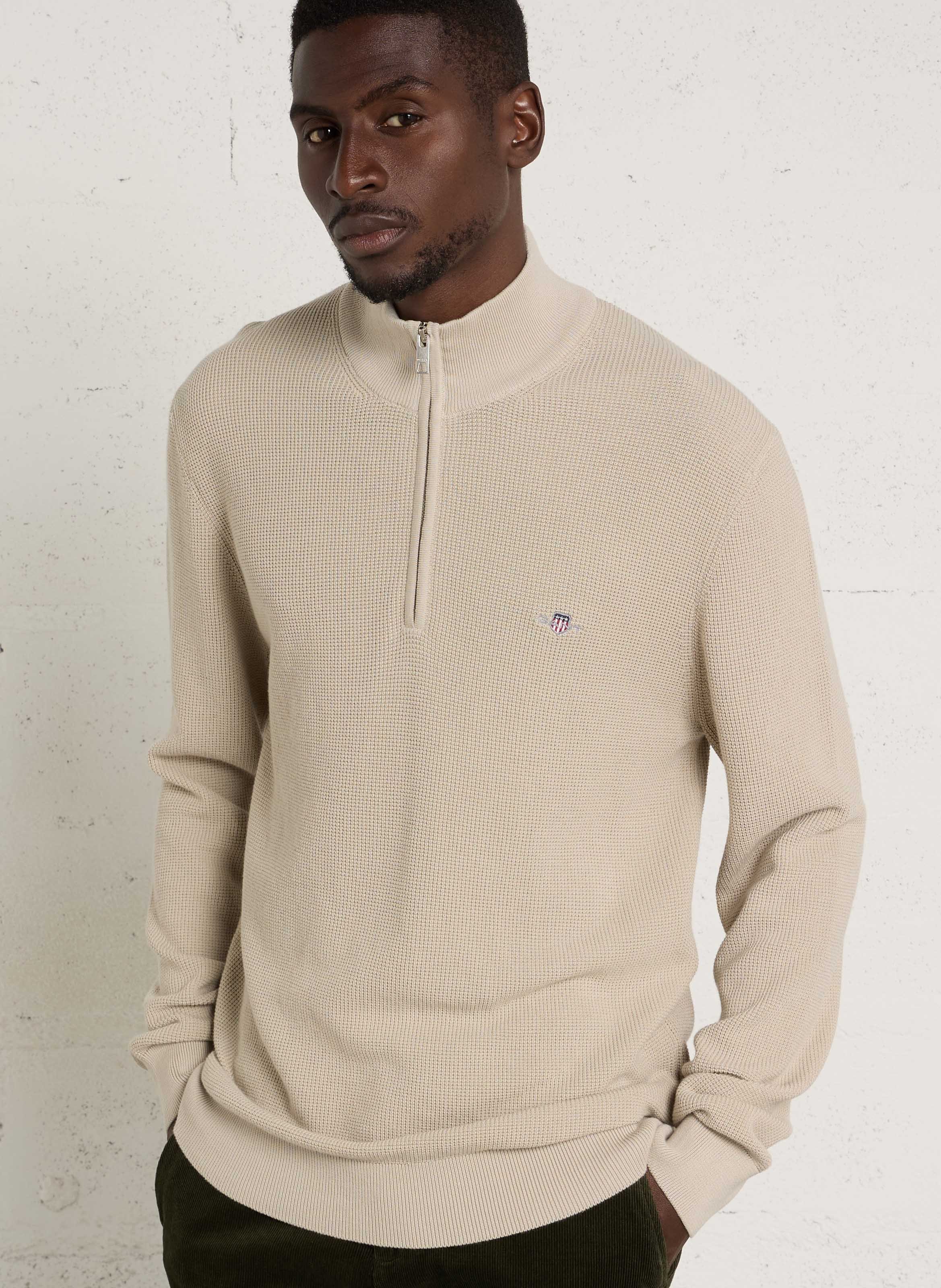 Pull col montant zippé uni GANT Beige