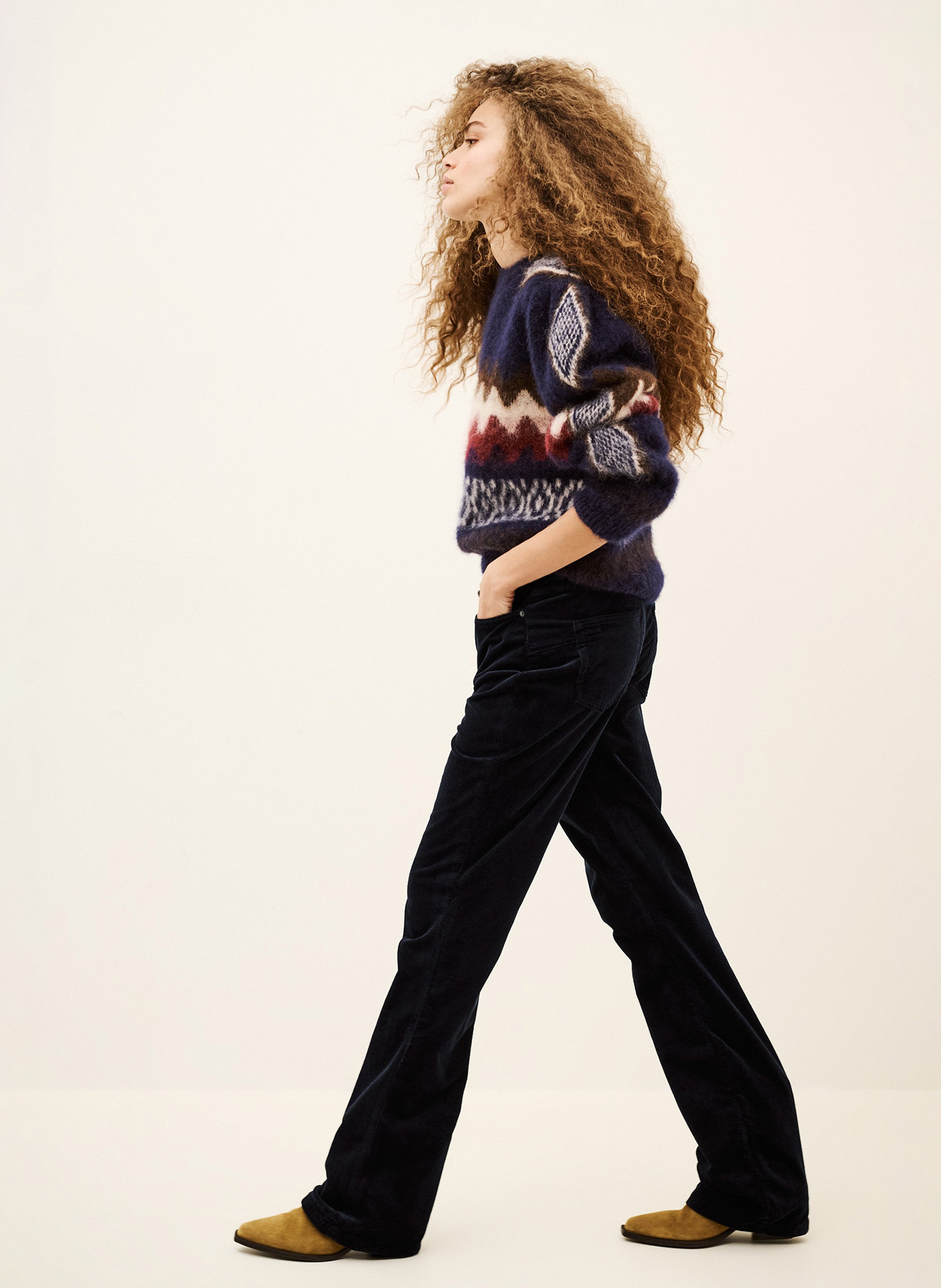 Pantalon droit en velours côtelé | Bleu BA&SH Femme