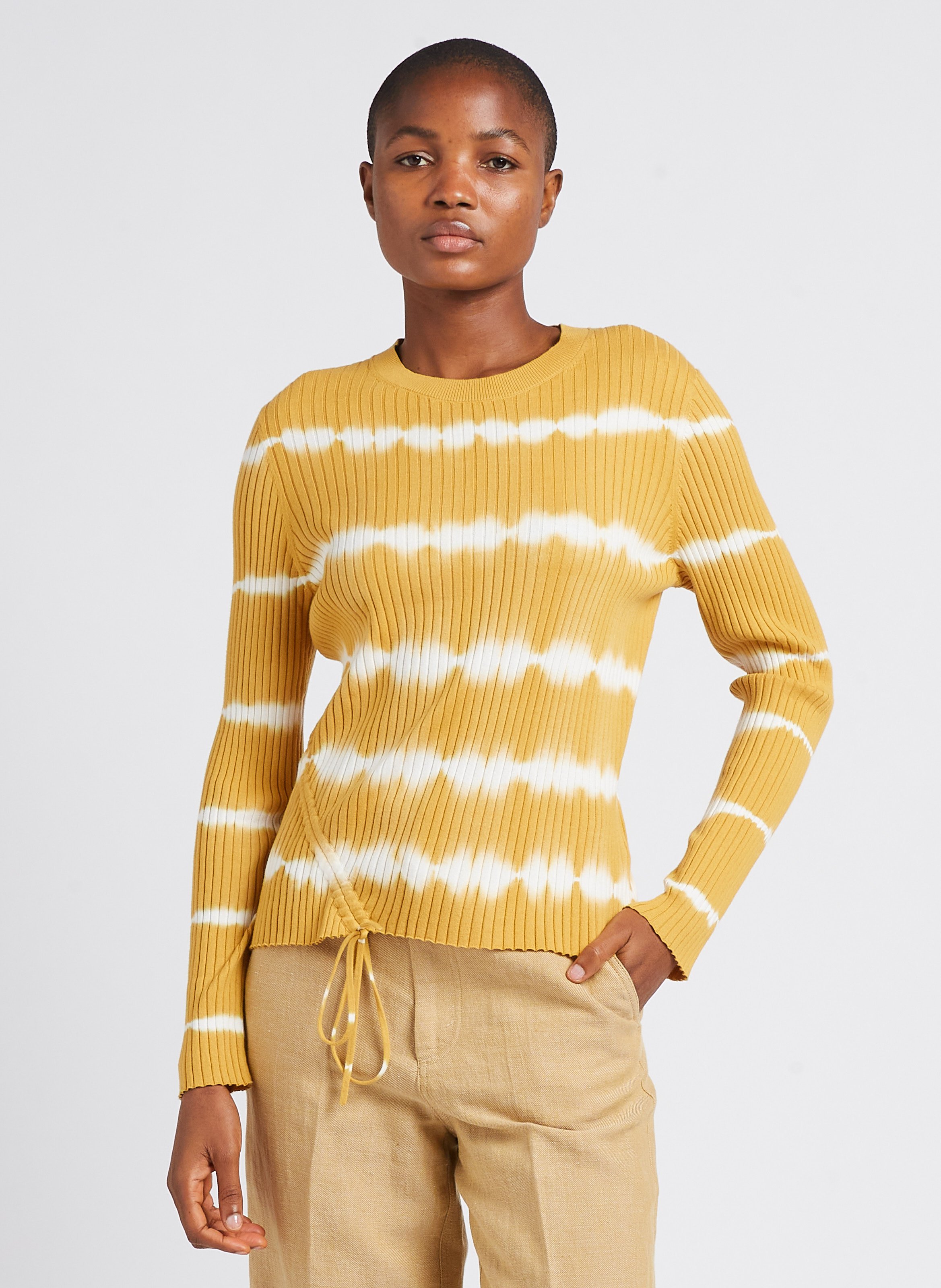 Round-neck ribbed tie-dye print organic cotton top PAUL SMITH Yellow