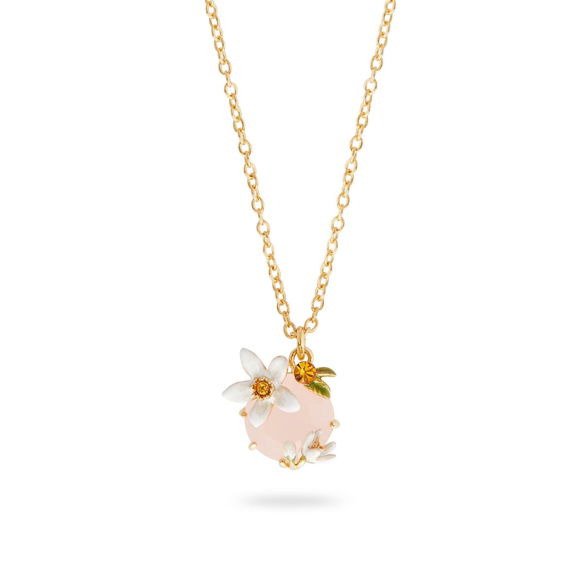 Collier Pendentif Rétro Cordelette Noir Avec Fleur En Pâte De Verre Orange - Occasion