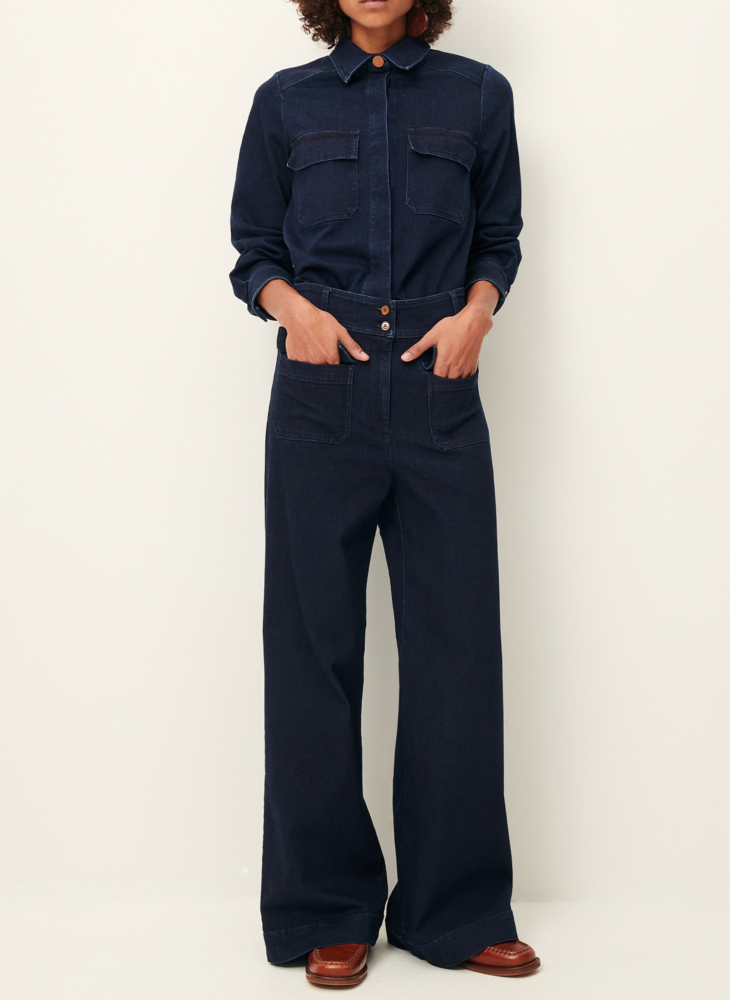 Veste courte droite en denim de coton léger SESSUN Bleu