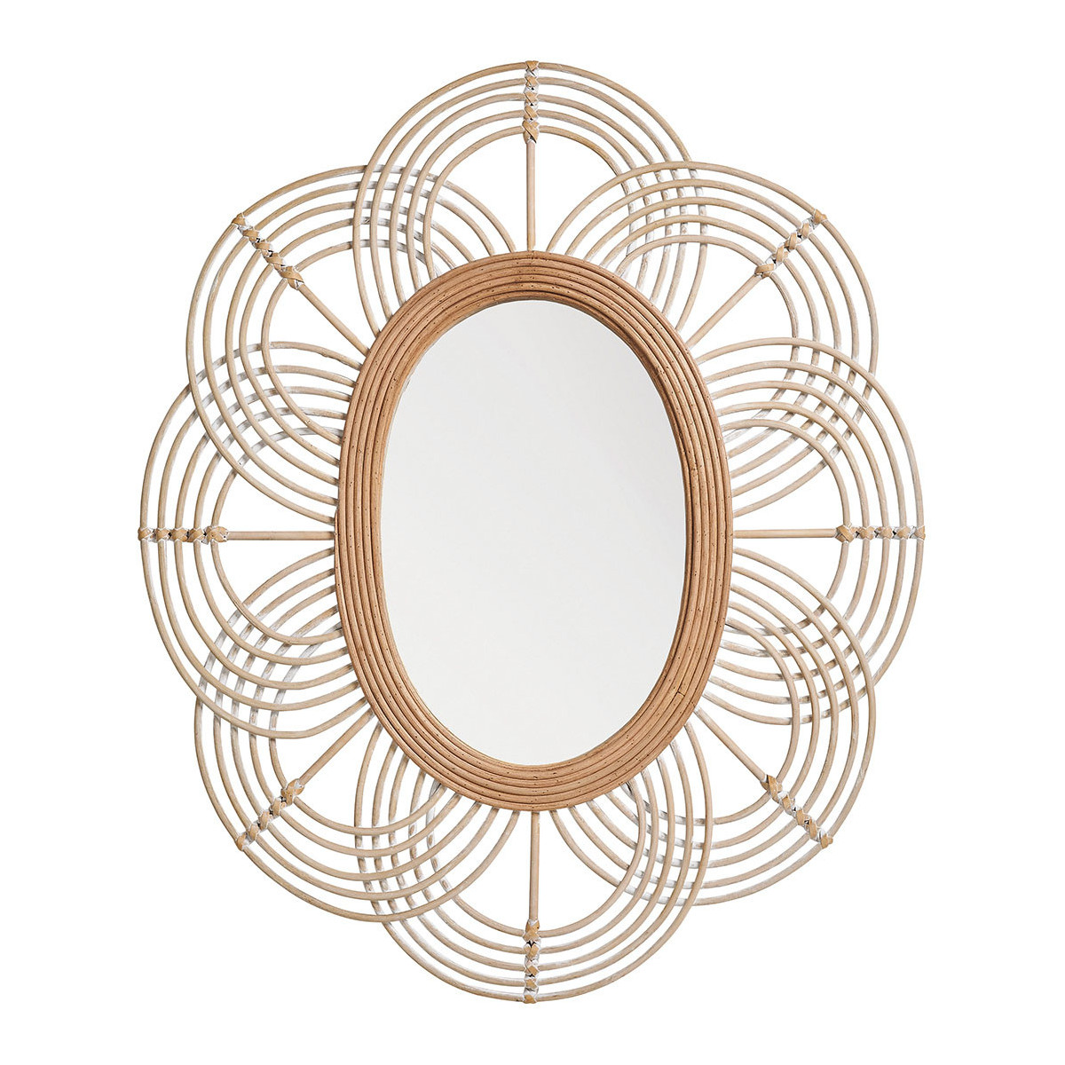 Oval natural rattan mirror BLANC D'IVOIRE Brown