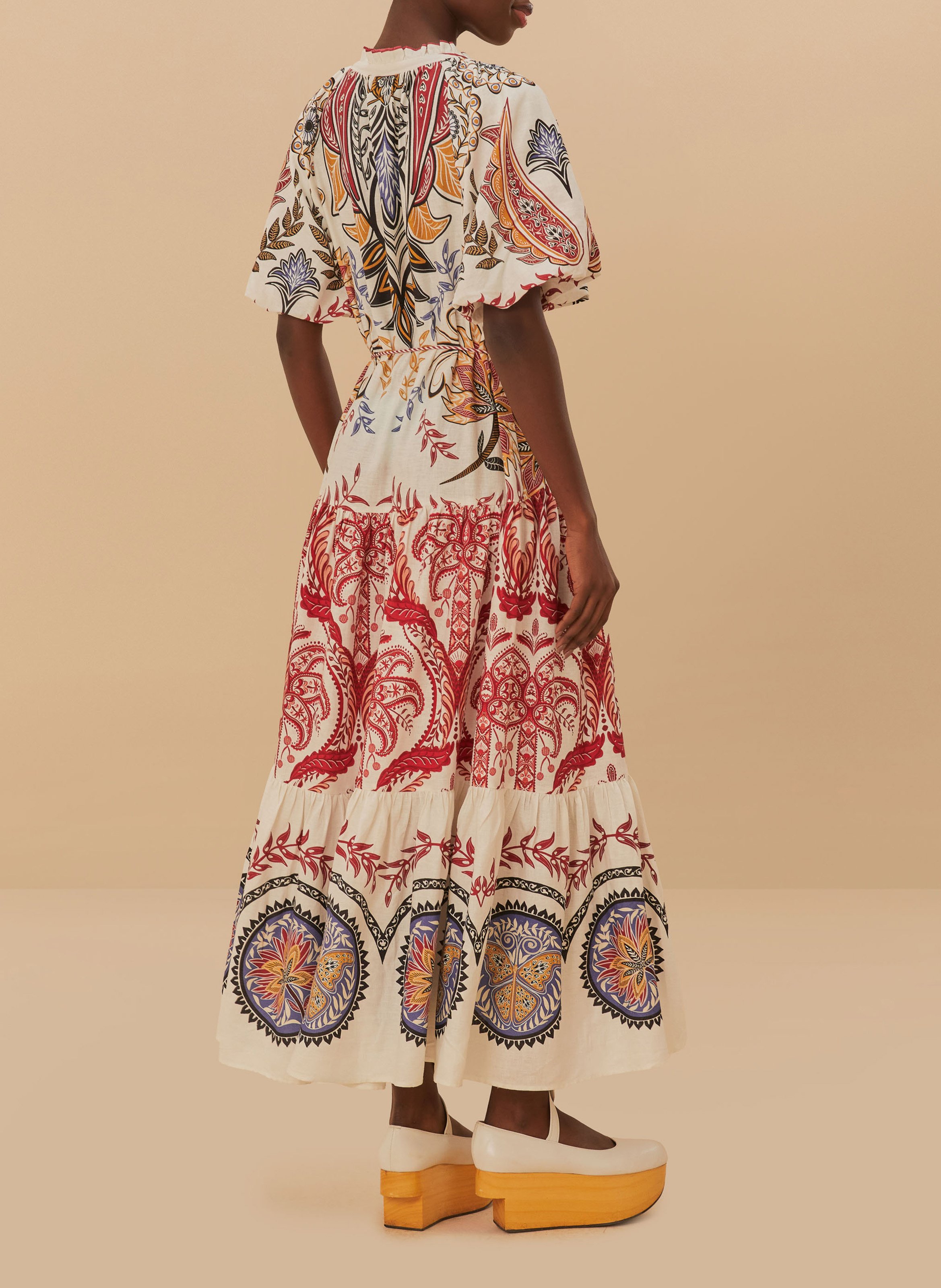 Robe longue en lin mélangé imprimé FARM RIO Multicolore