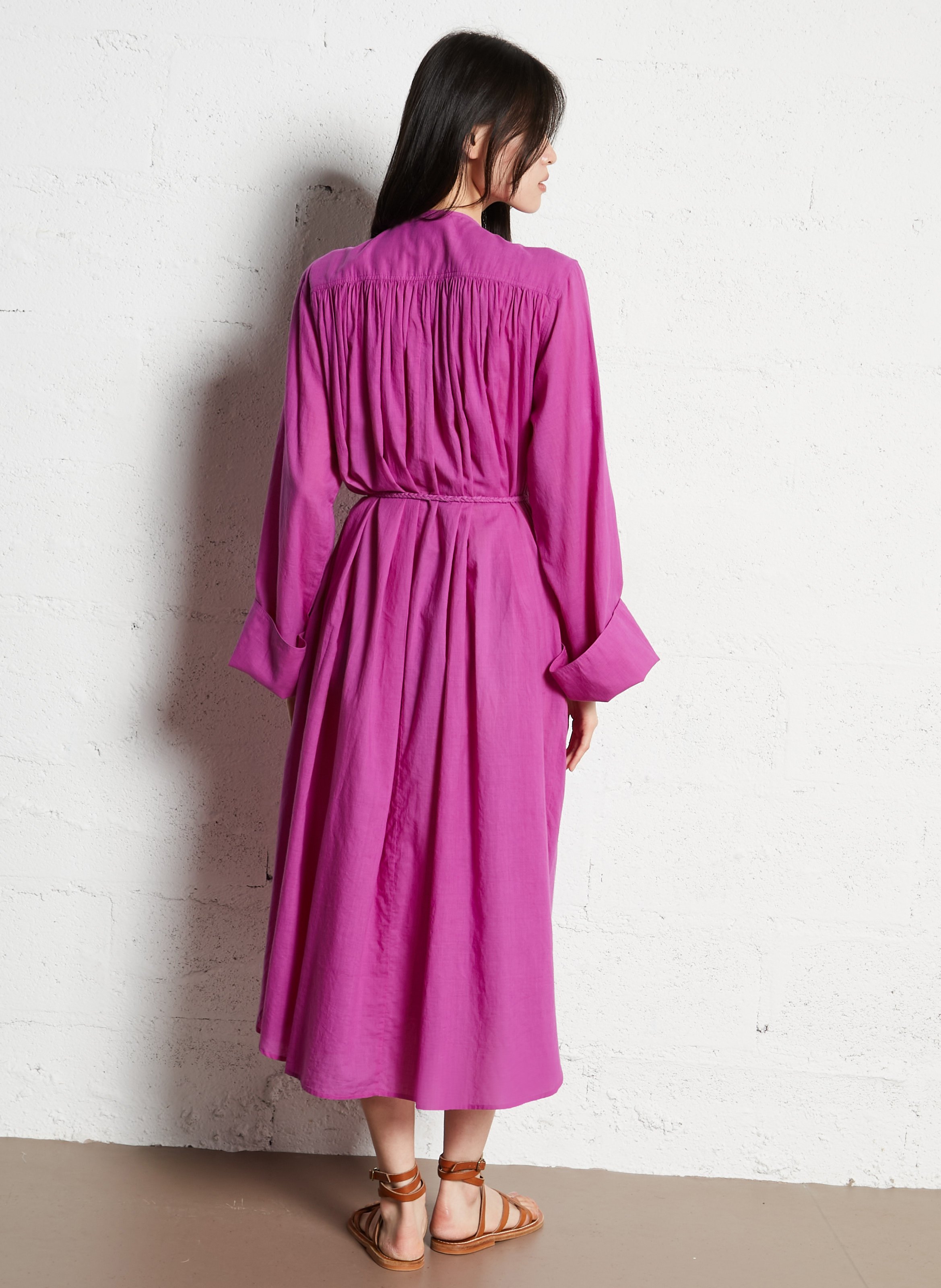 Long cotton dress with round neck LAURENCE BRAS Purple