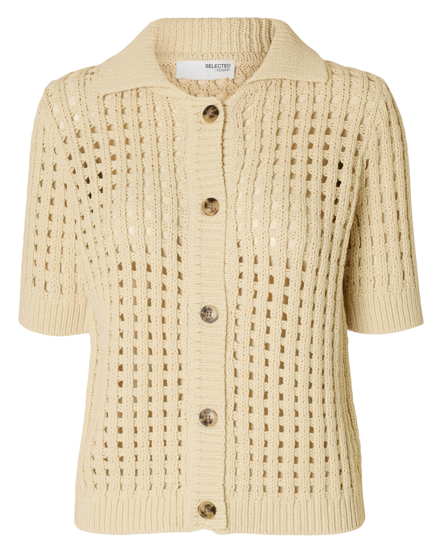 Cardigan droit en coton bio mélangé SELECTED Beige