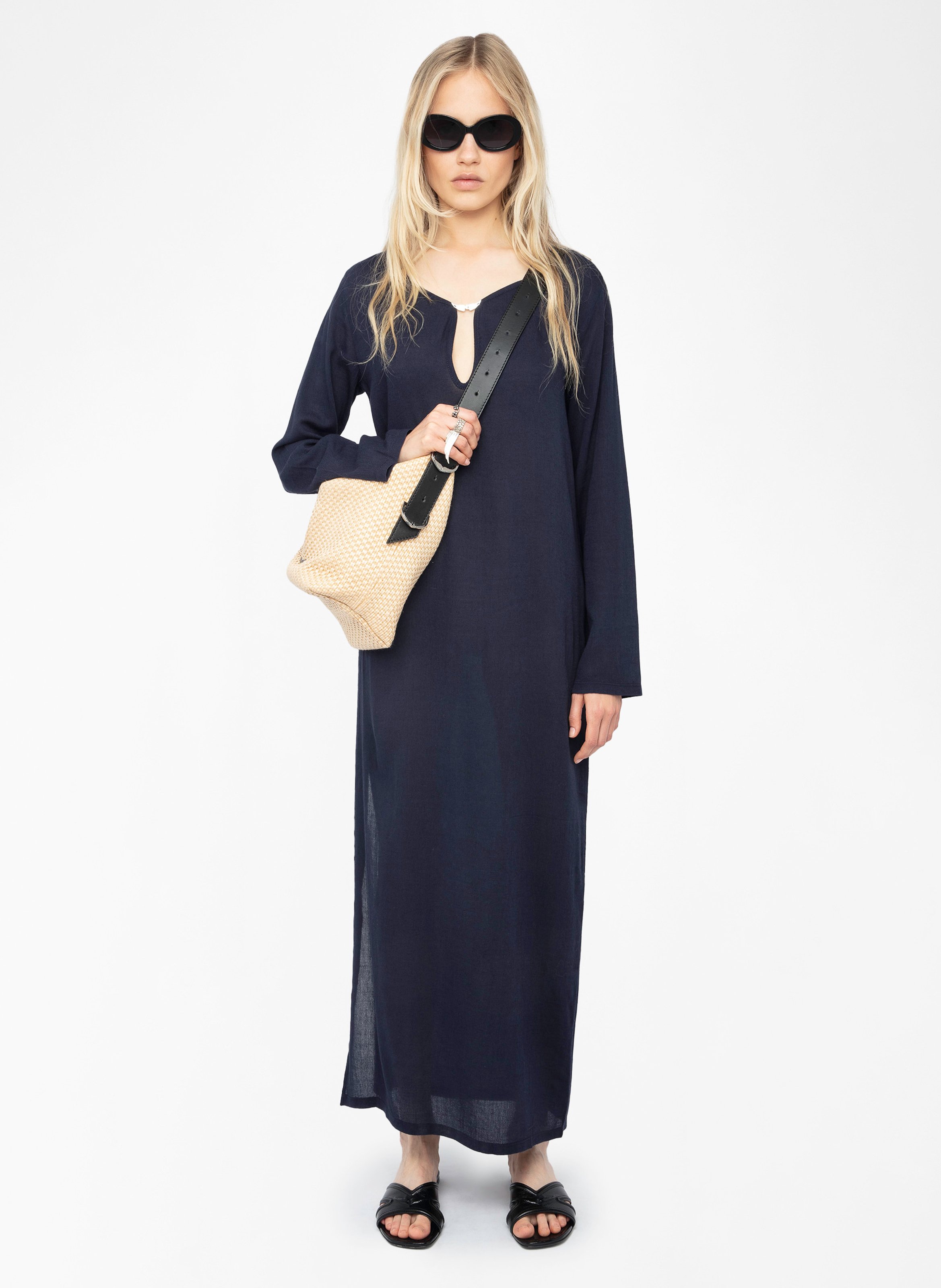 Abito lungo scollo a V in misto cotone ZADIG&VOLTAIRE Blu