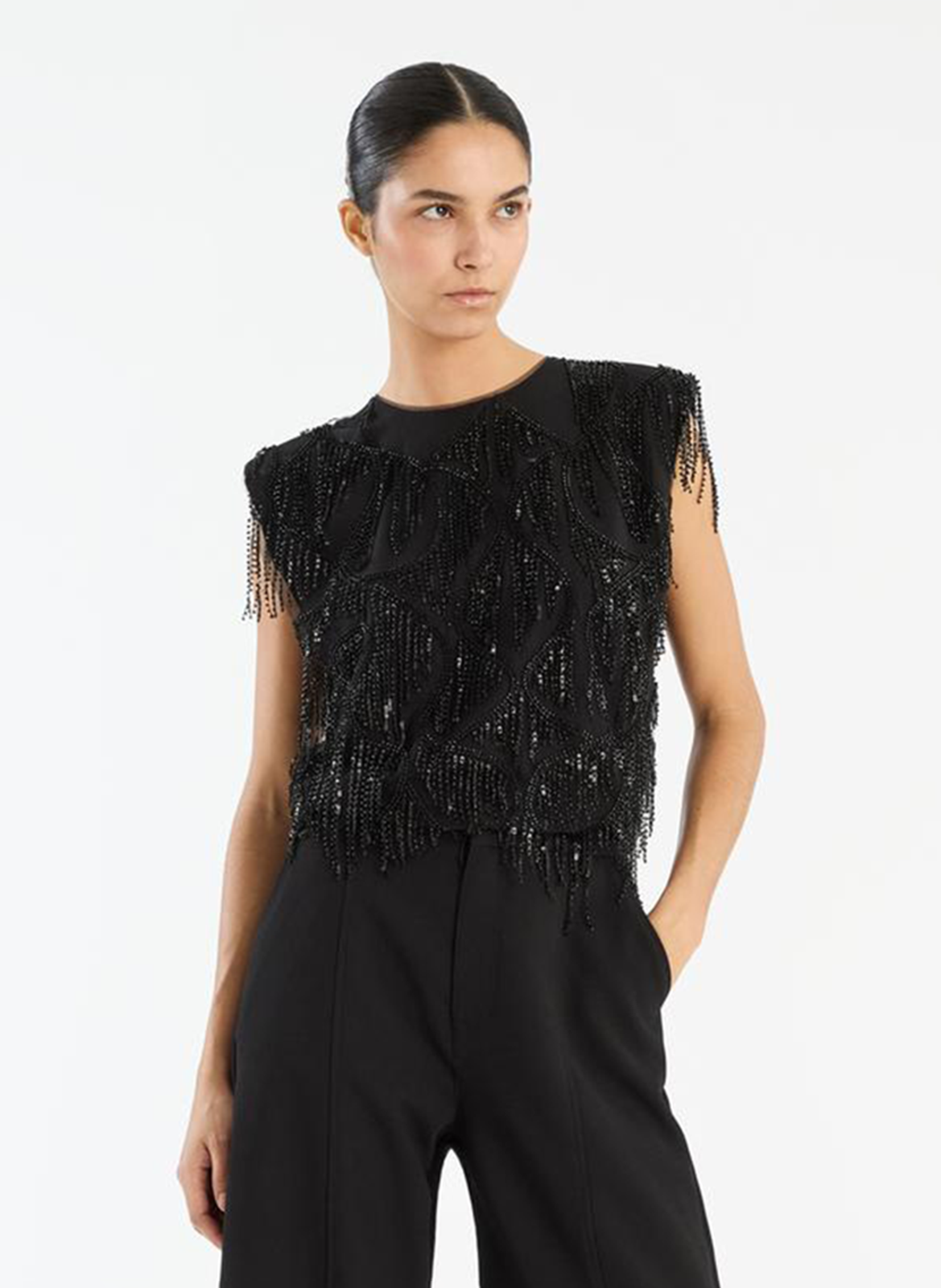 Gret - Top mit Rundhalsausschnitt und Pailletten ROTATE Schwarz