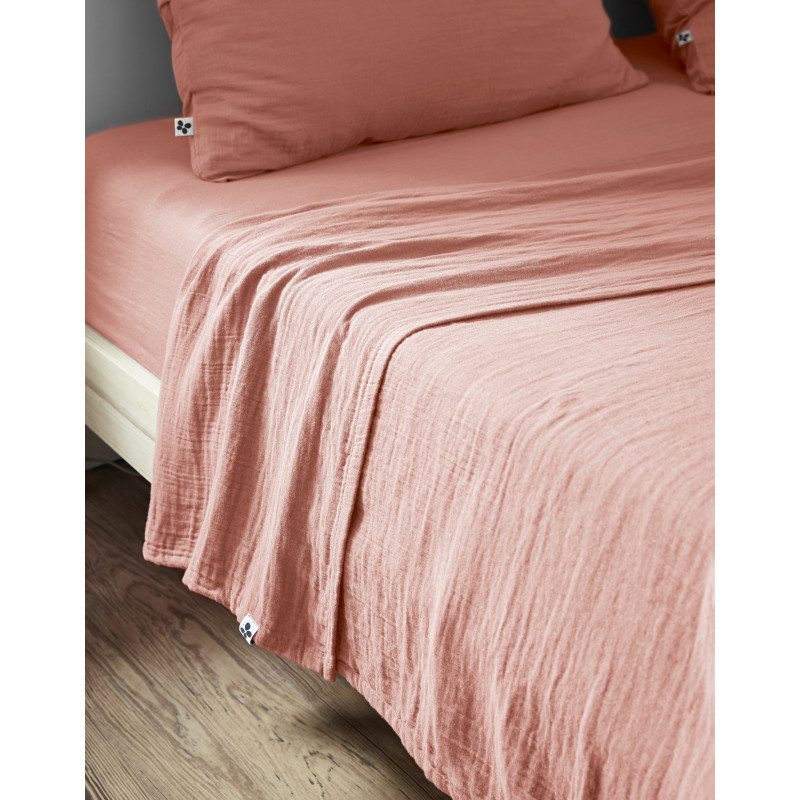 Flat sheet "gaïa" all sizes "cotton gauze"  Rose pêche