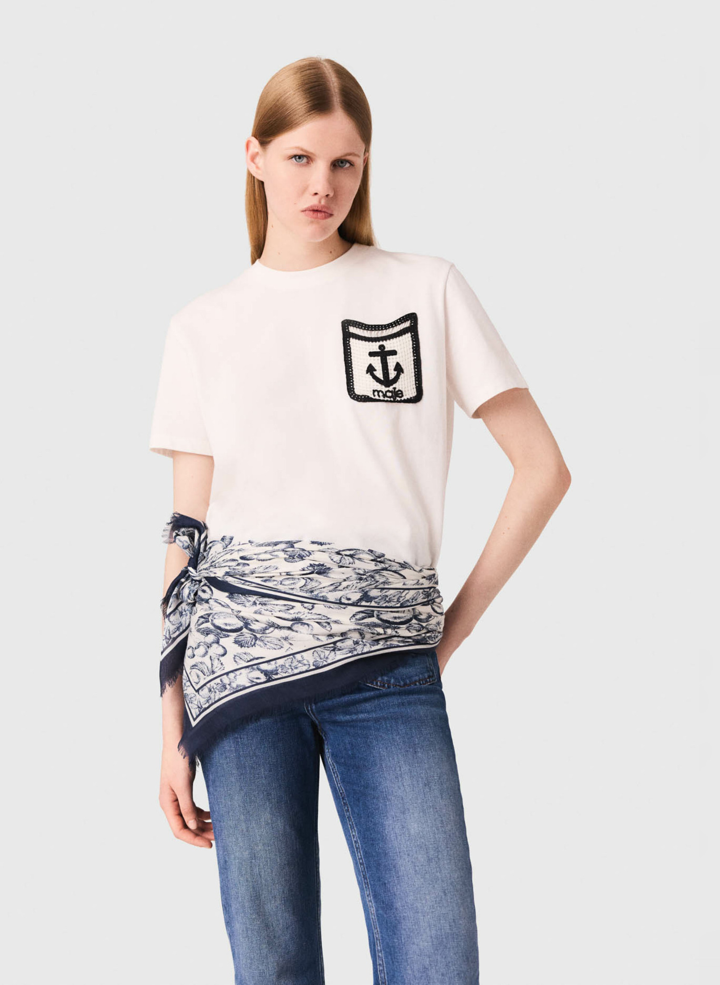 Tee-shirt col rond en coton MAJE Blanc