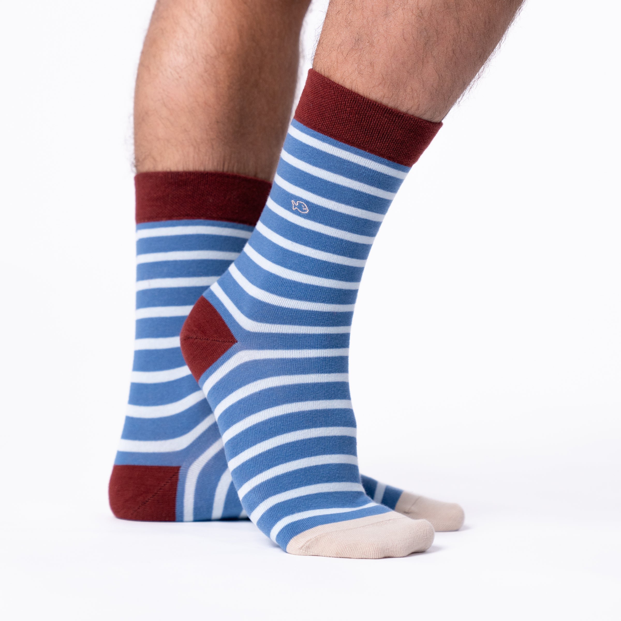 Combed cotton socks with wide stripes BILLYBELT Blue