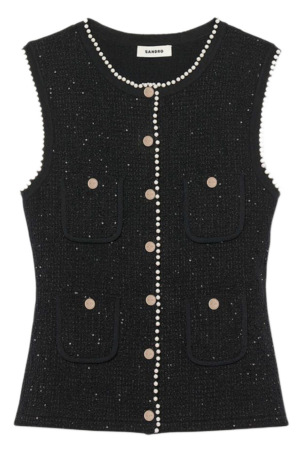 Cardigan boutonné en tweed fantaisie SANDRO Noir