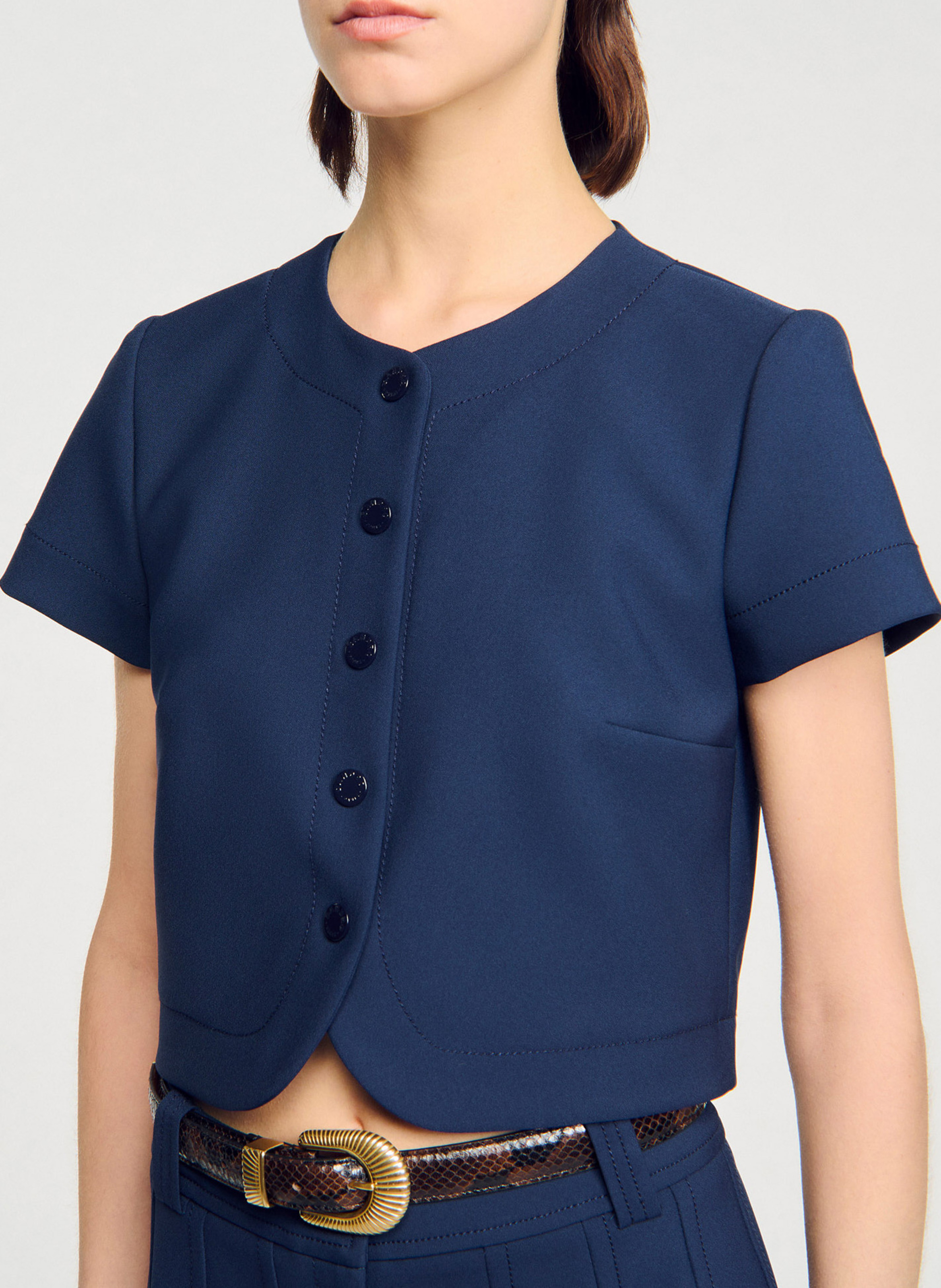 Round-neck stretch viscose top SANDRO Blue