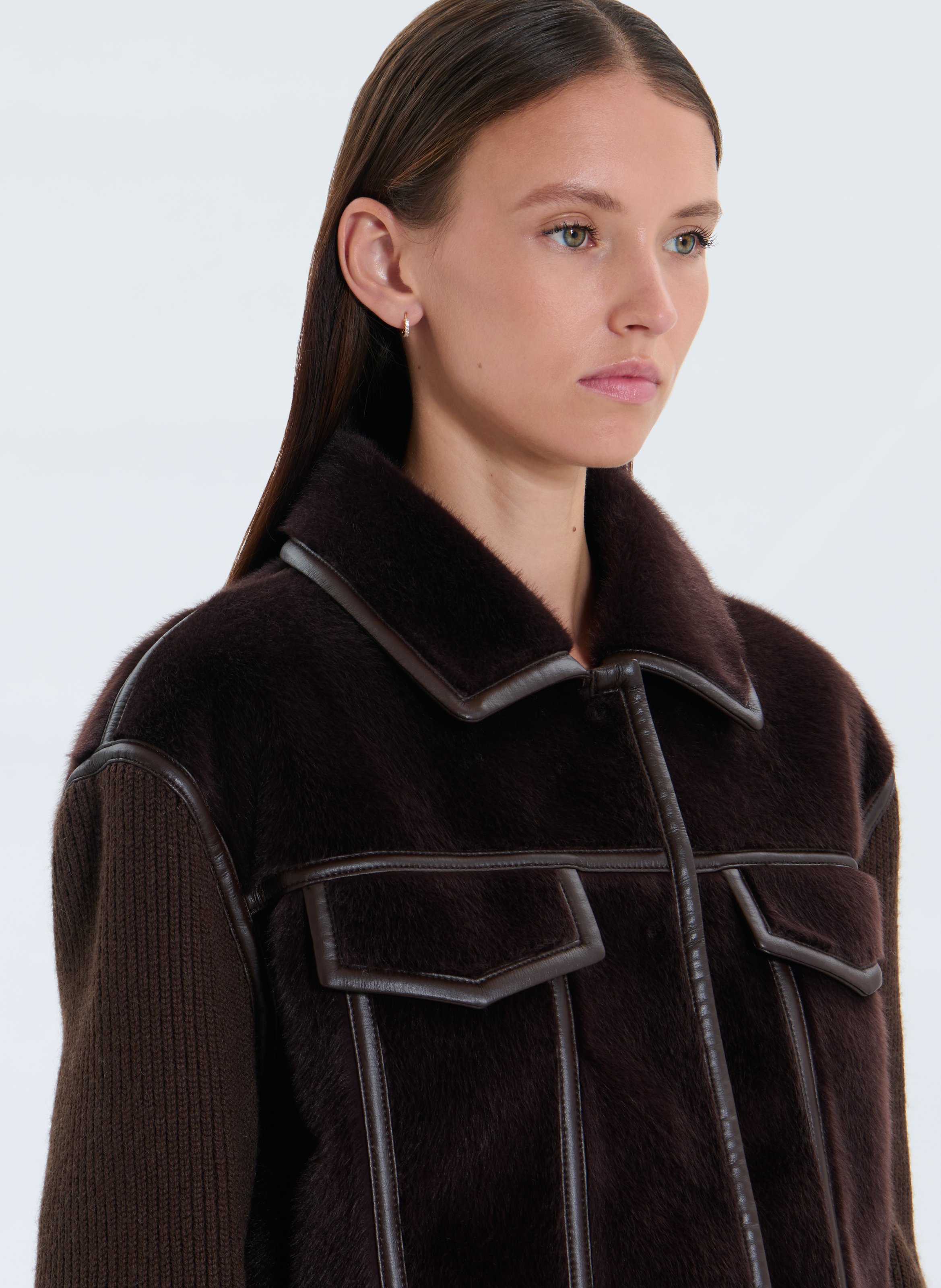 Faux fur jacket with classic collar ZAPA Brown